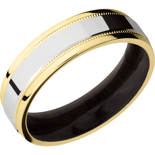 14K Yellow Gold + Polish , Polish Finish + Madagascar Rose Wood