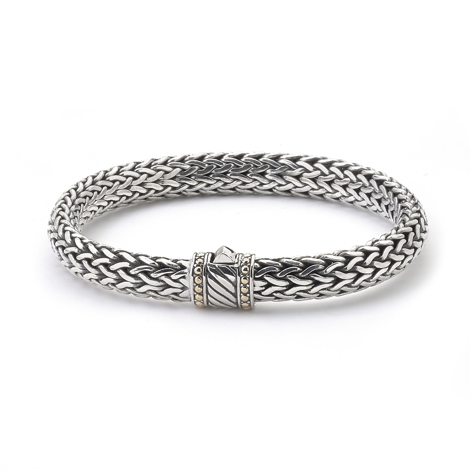 Majesty Palm Men’s Bracelet available at Talisman Collection Fine Jewelers in El Dorado Hills, CA and online. Specs: Majesty Palm Bracelet is crafted in Sterling Silver and features a diagonal line clasp accented with 18k gold. 8.0". 