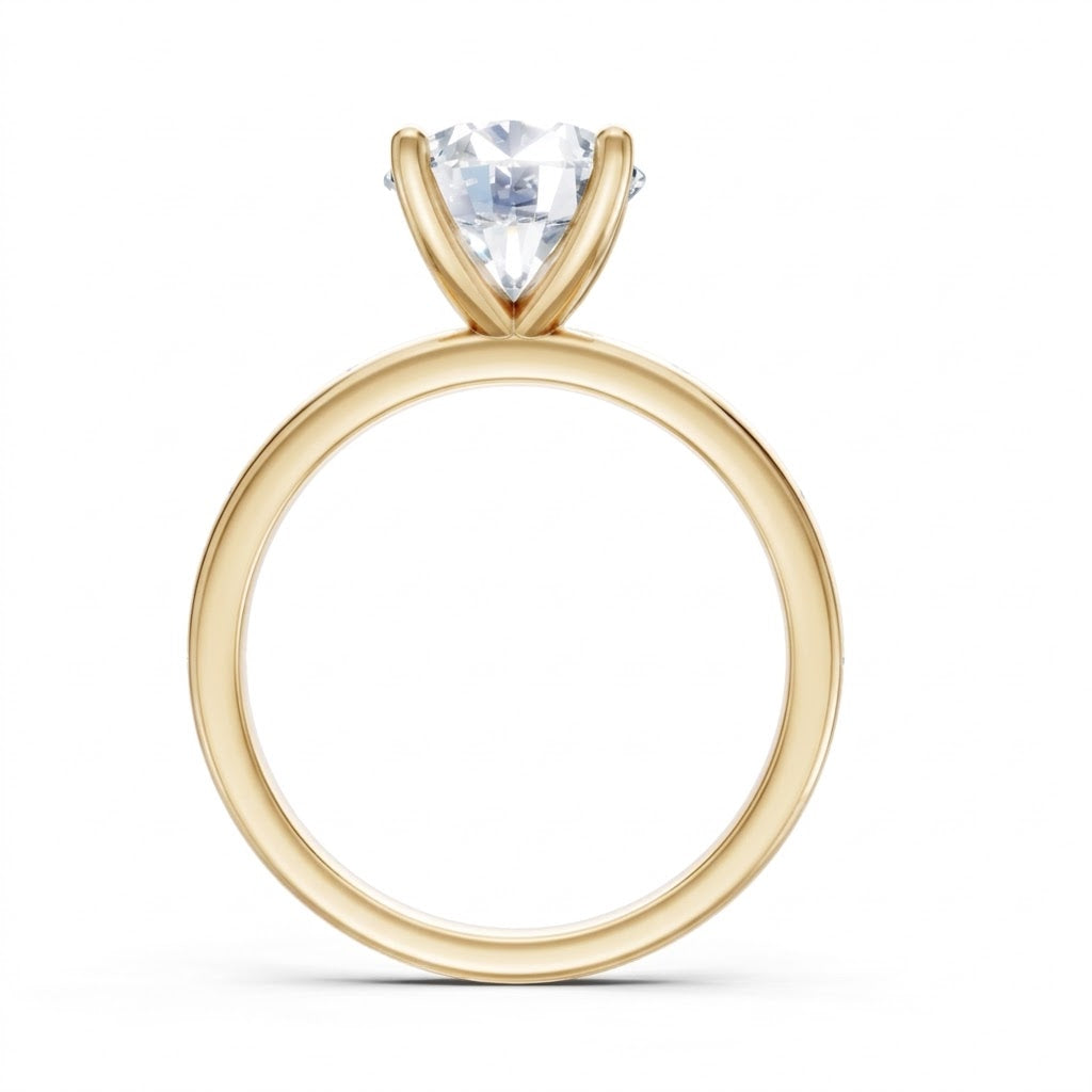 14K Yellow Gold Lab Created Round Diamond Burnish Set Semi Mount Ring