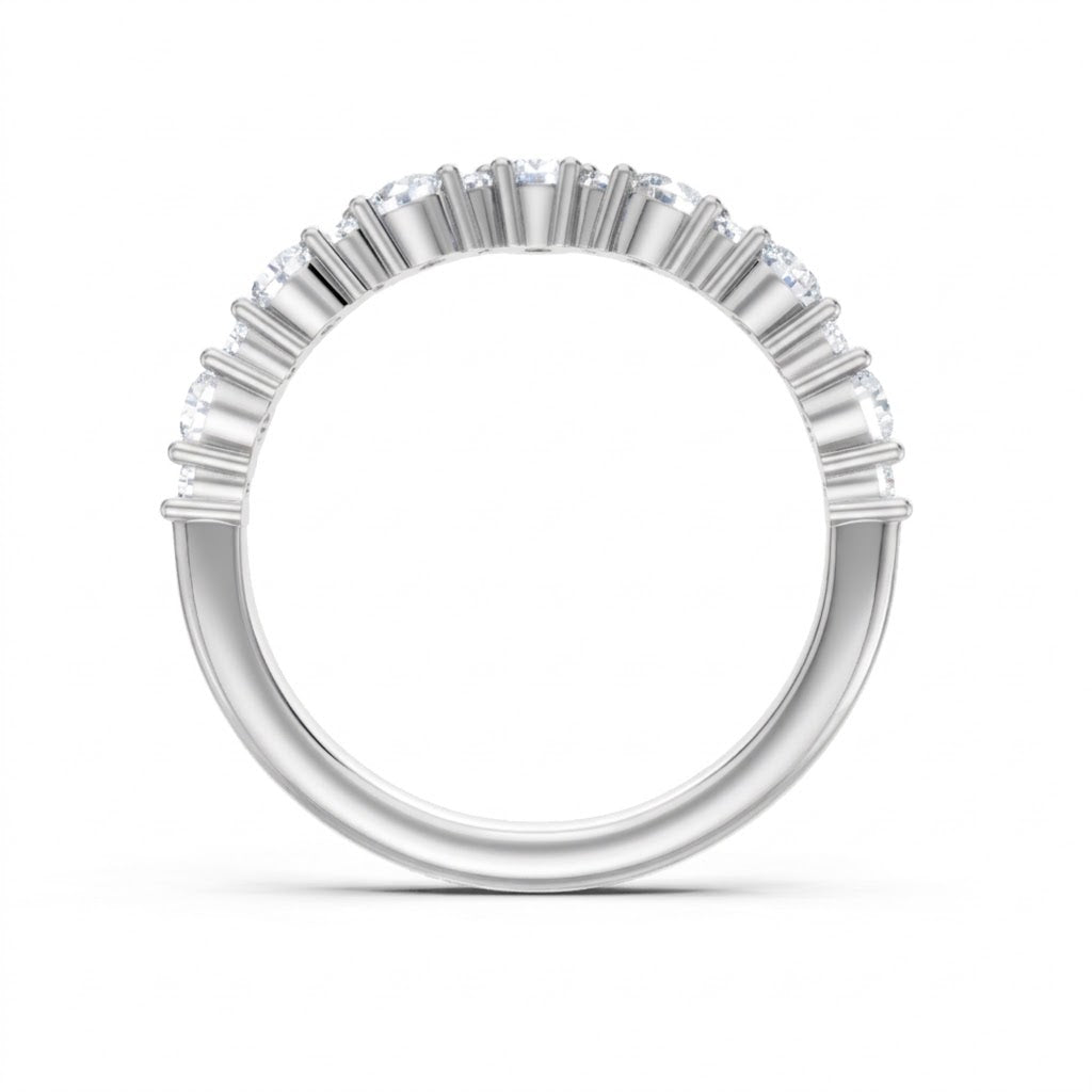 14K White Gold Lab Created Round Diamond Alternating Contour Band