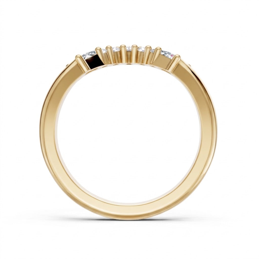 14K Yellow Gold Lab-Grown Round and Baguette Diamond Chevron Band
