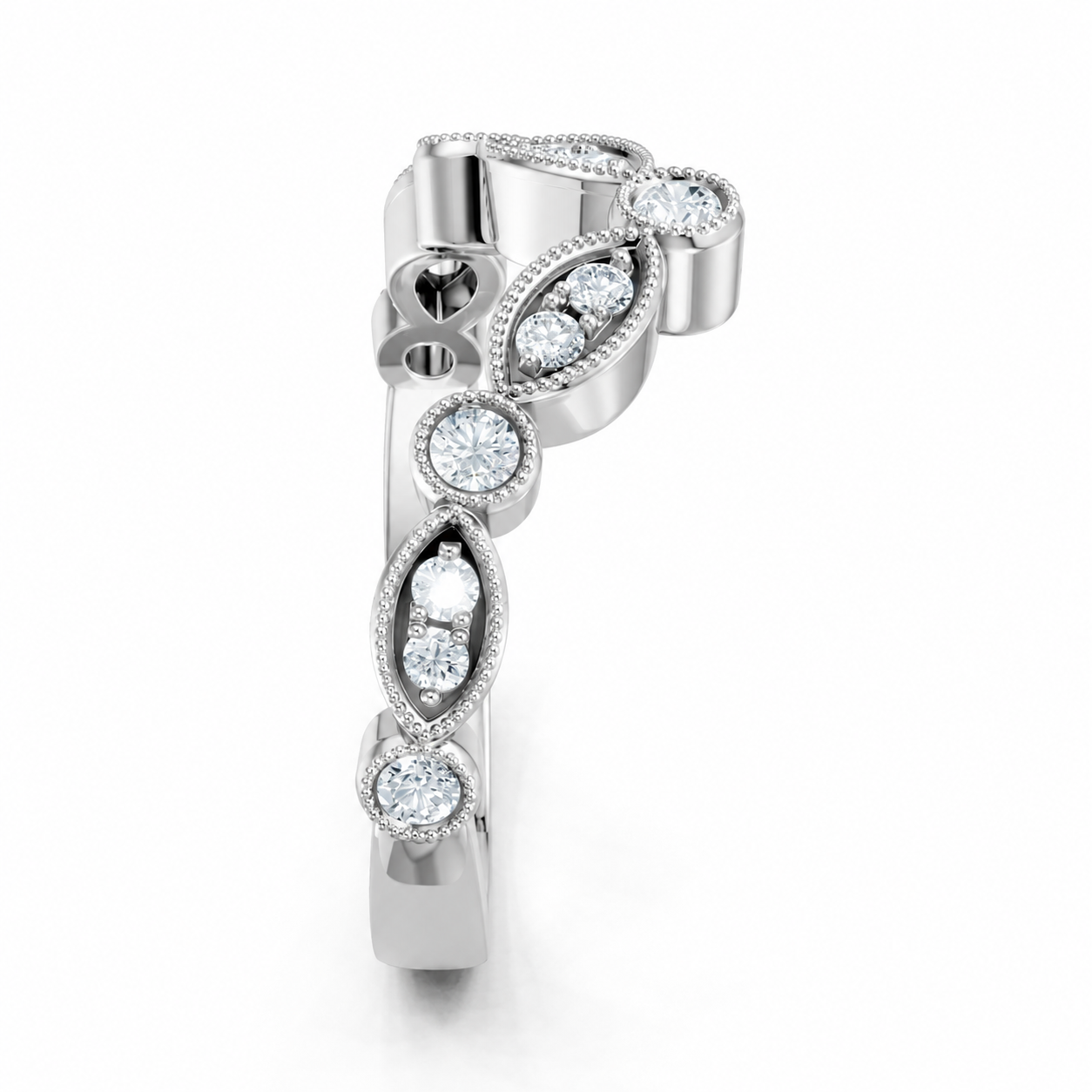 14K White Gold Lab Grown Round Diamond Milgrain Contour Band