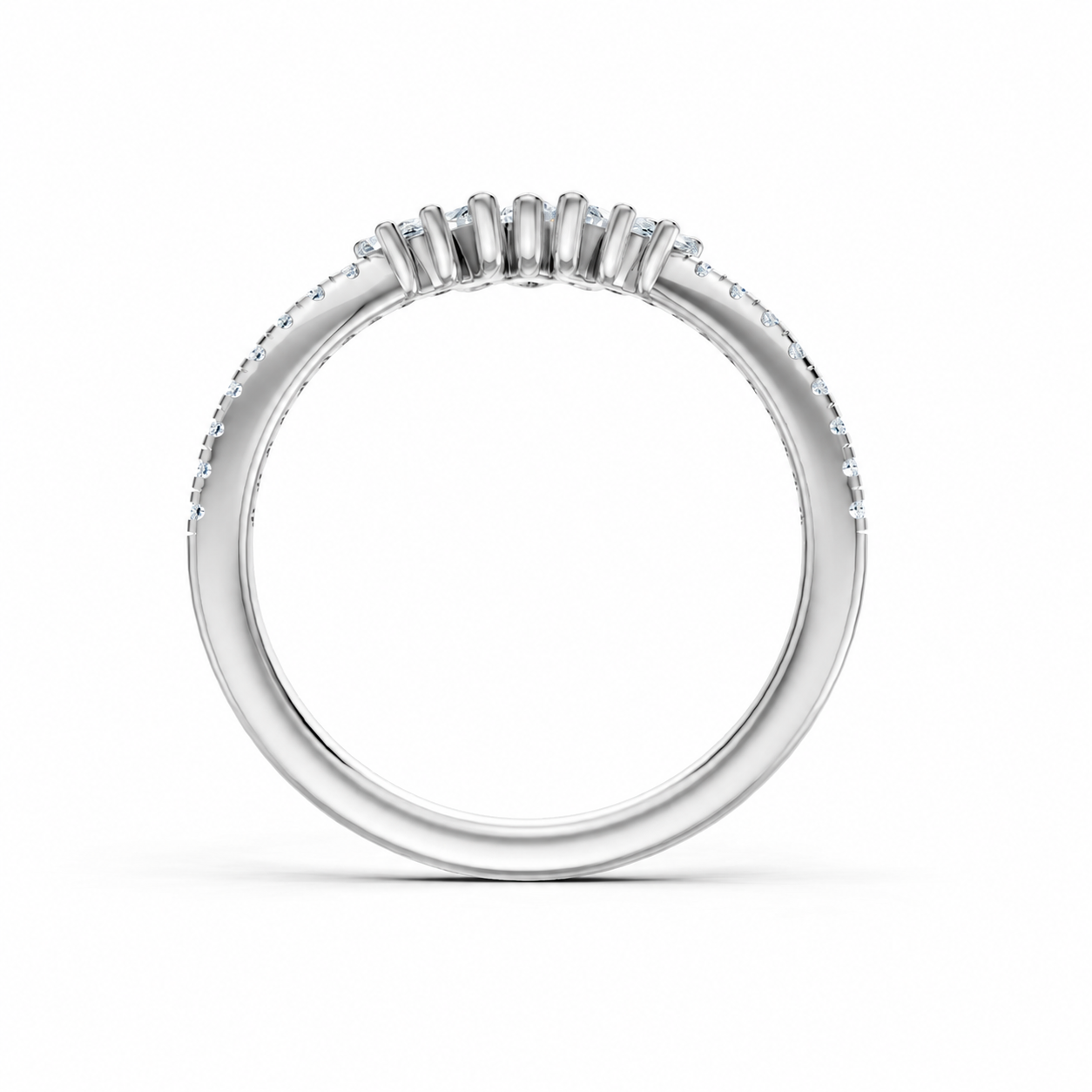 14K White Gold Lab Grown Round & Marquise Diamond Contour Band