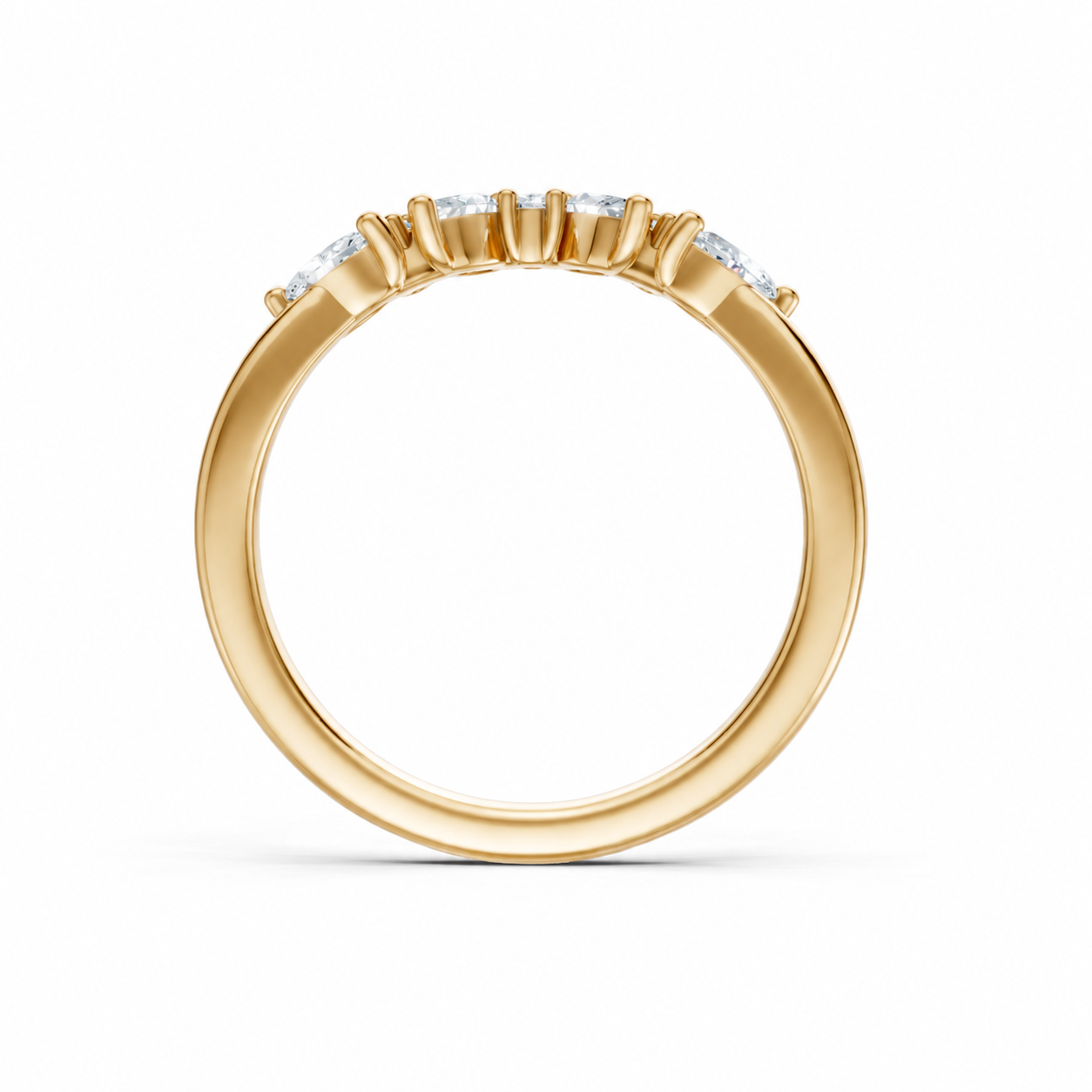 14K Yellow Gold Round & Marquise Diamond Offset Contour Band