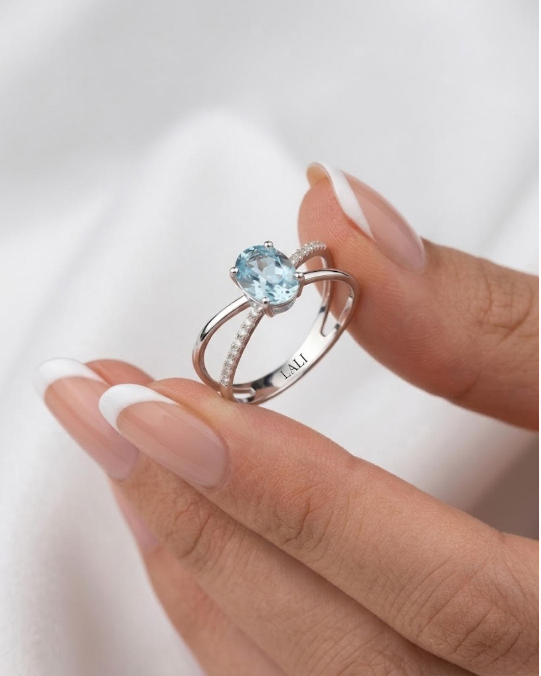 LALI Aquamarine & Diamond Halo Ring