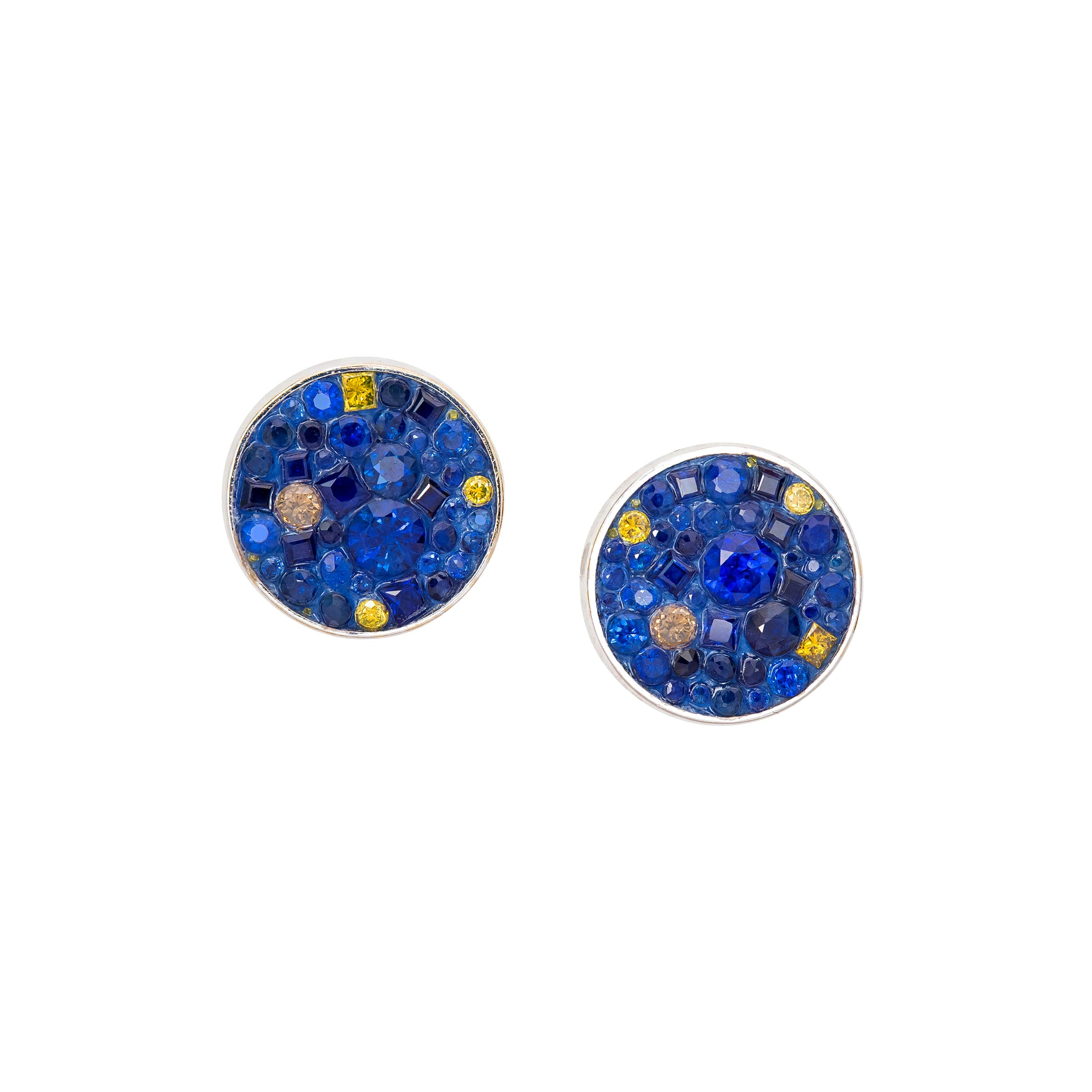 Deep Ocean Sapphire & Diamond Stud Earrings by Pleve available at Talisman Collection Fine Jewelers in El Dorado Hills, CA and online. Specs: 1.85 cts color enhanced diamonds, natural sapphires, 18k white gold. 