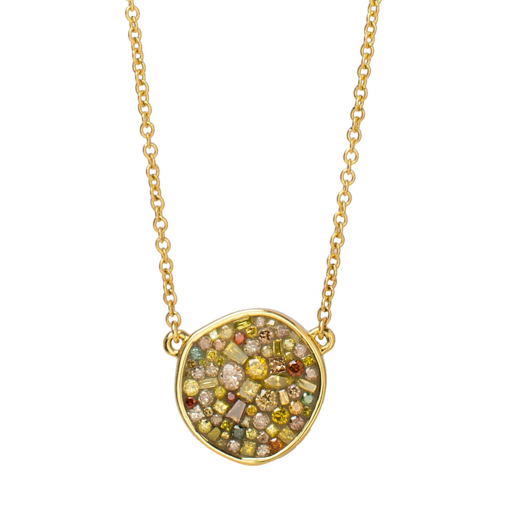 Cinnamon Pebble Diamond Necklace by Pleve available at Talisman Collection Fine Jewelers in El Dorado Hills, CA and online. Specs: 18k yellow gold; color enhanced diamonds 1.20 cts.