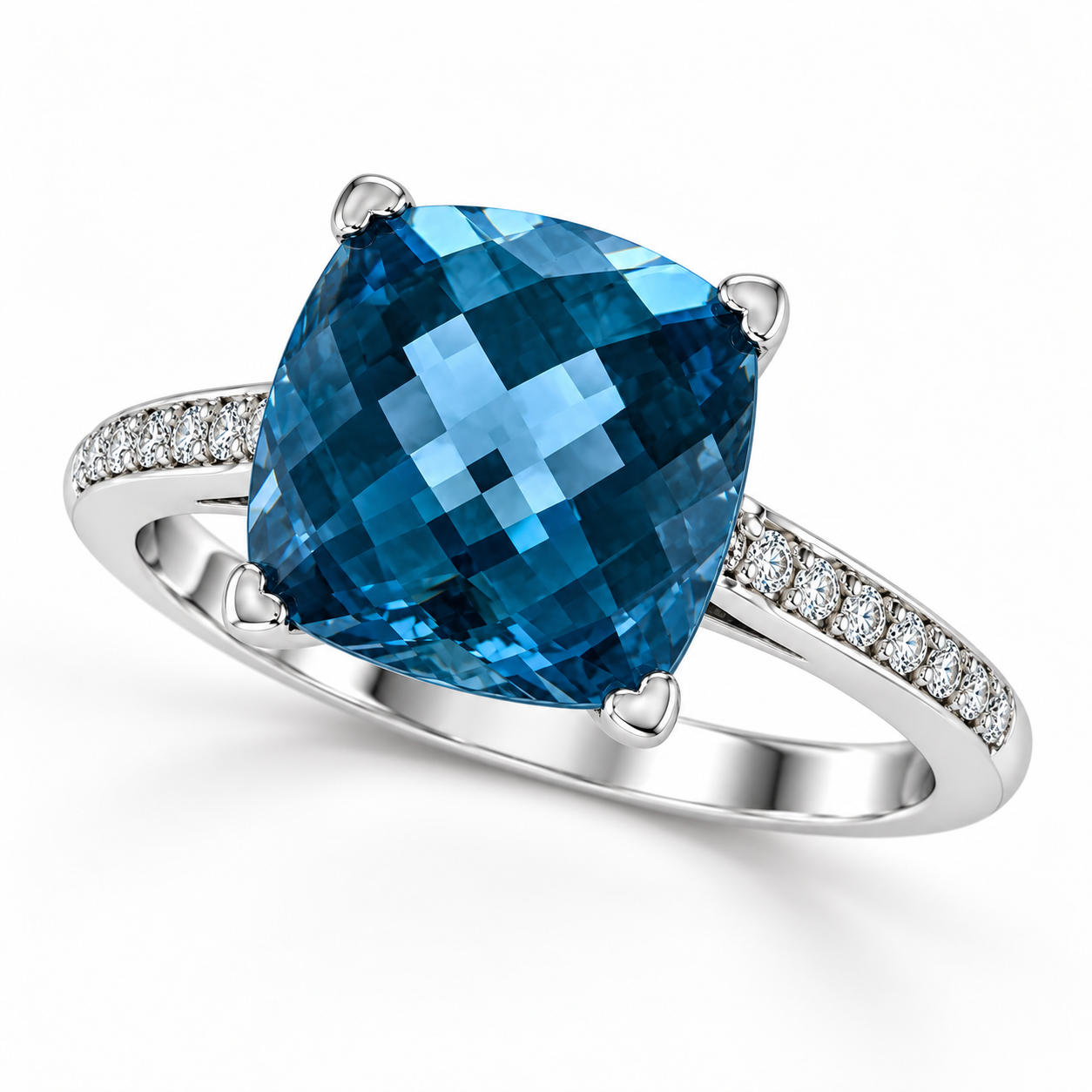 Cushion-Cut London Blue Topaz and Diamond Ring by Lisa Nik