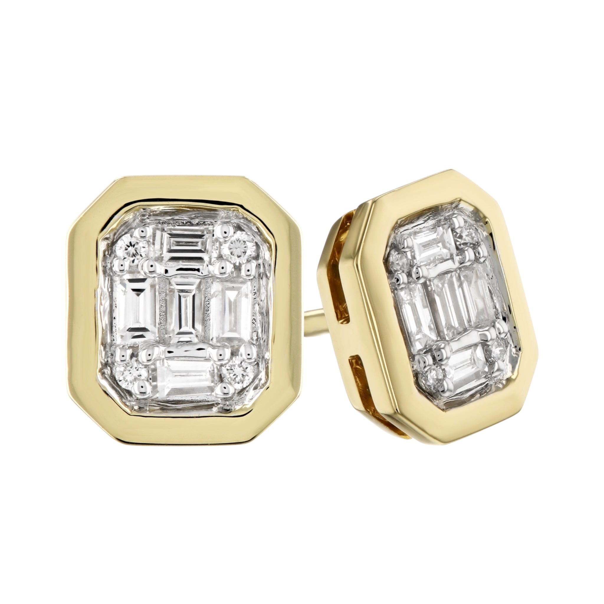 Modern Bezel Baguette Diamond Stud Earrings