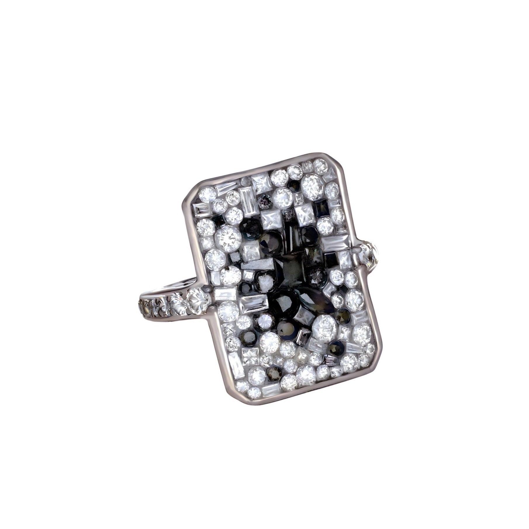 Black Galaxy Emerald Cut Diamond Ring available at Talisman Collection Fine Jewelers in El Dorado Hills, CA and online. Specs: Black Galaxy Emerald Cut Diamond Ring 2.60 cts white & black color enhanced diamonds; 18k white gold. 