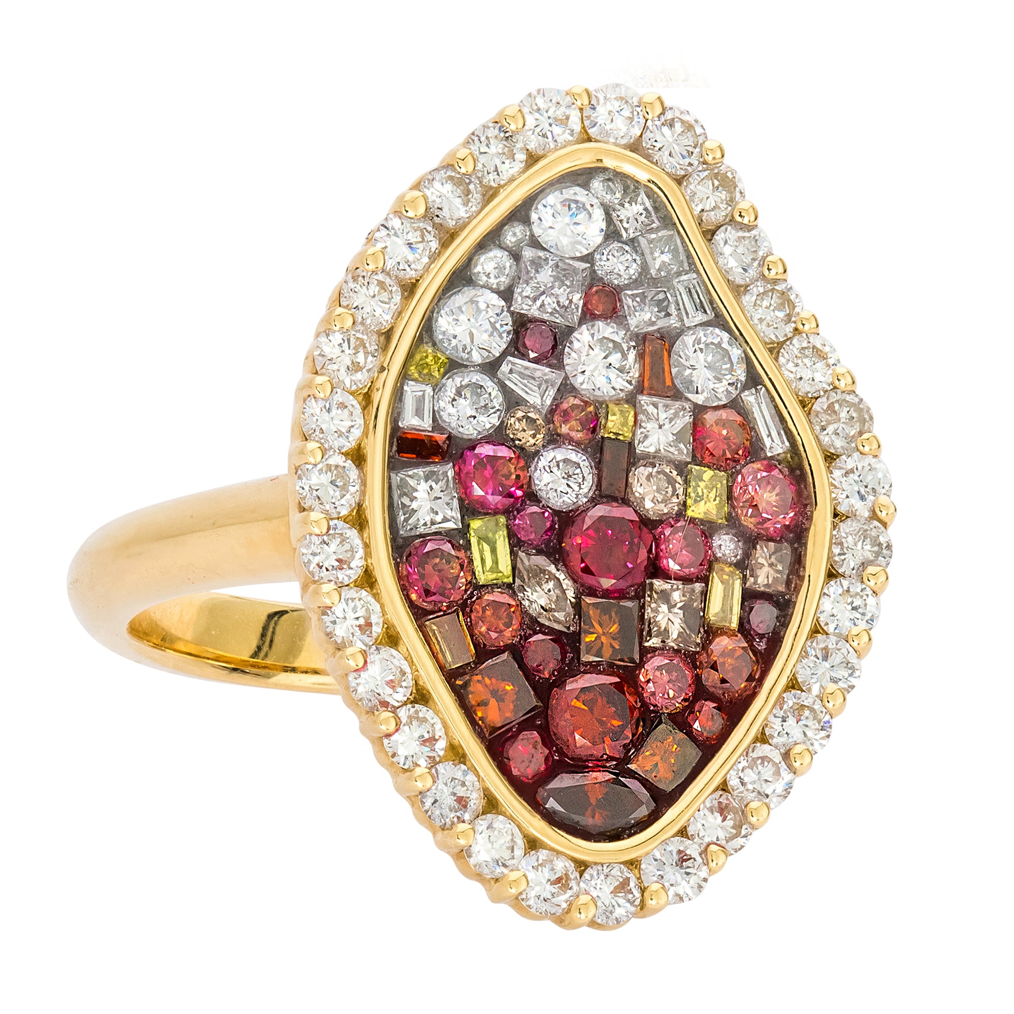 -Red, Yellow and White Diamond Ombre Supernova Ring in 18k