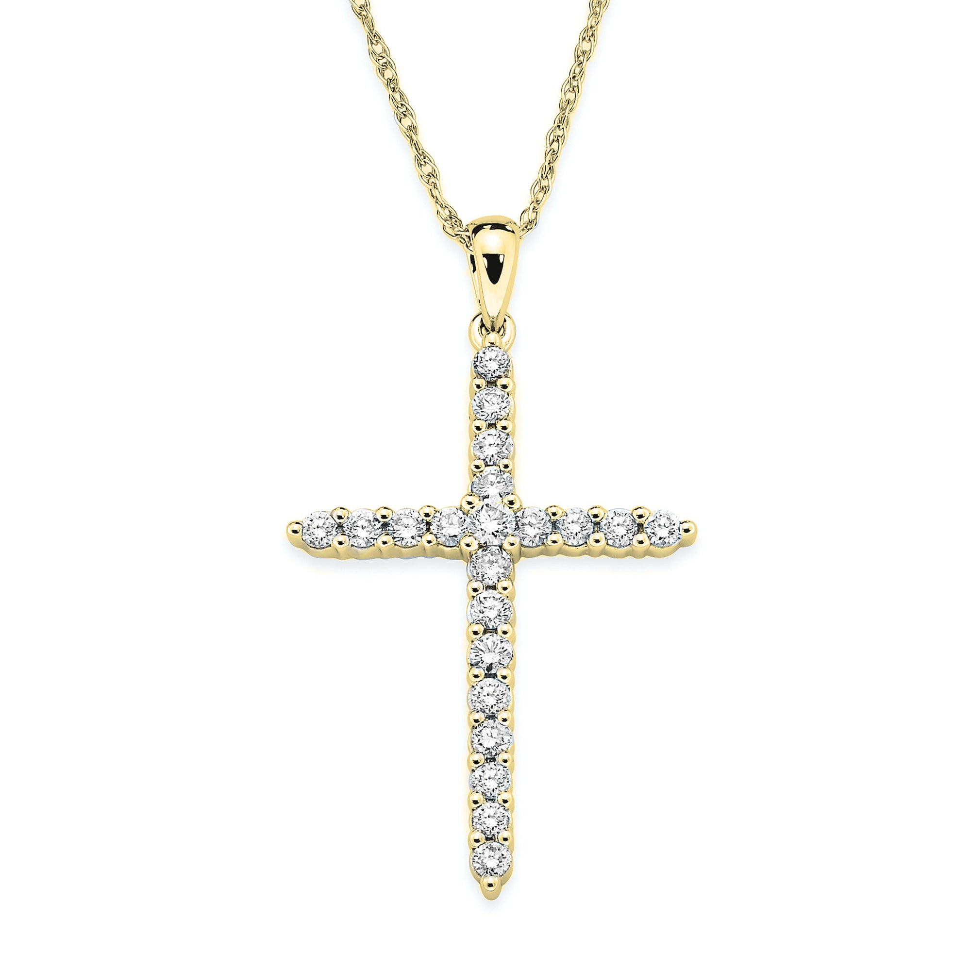 Pave Diamond Yellow Gold Cross Pendant Necklace