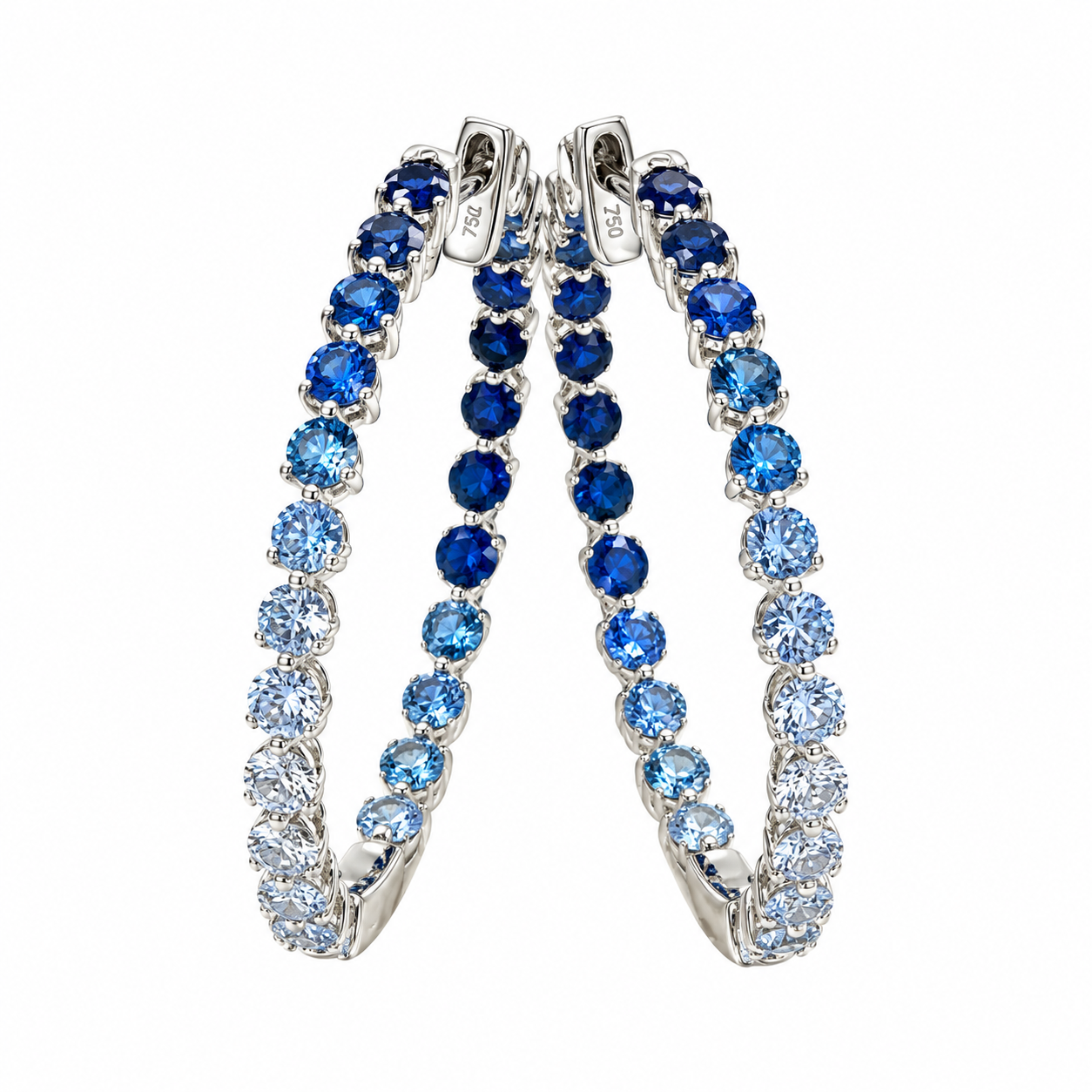 Ombre Blue Sapphire & 18k White Gold Hoop Earrings by Lisa Nik