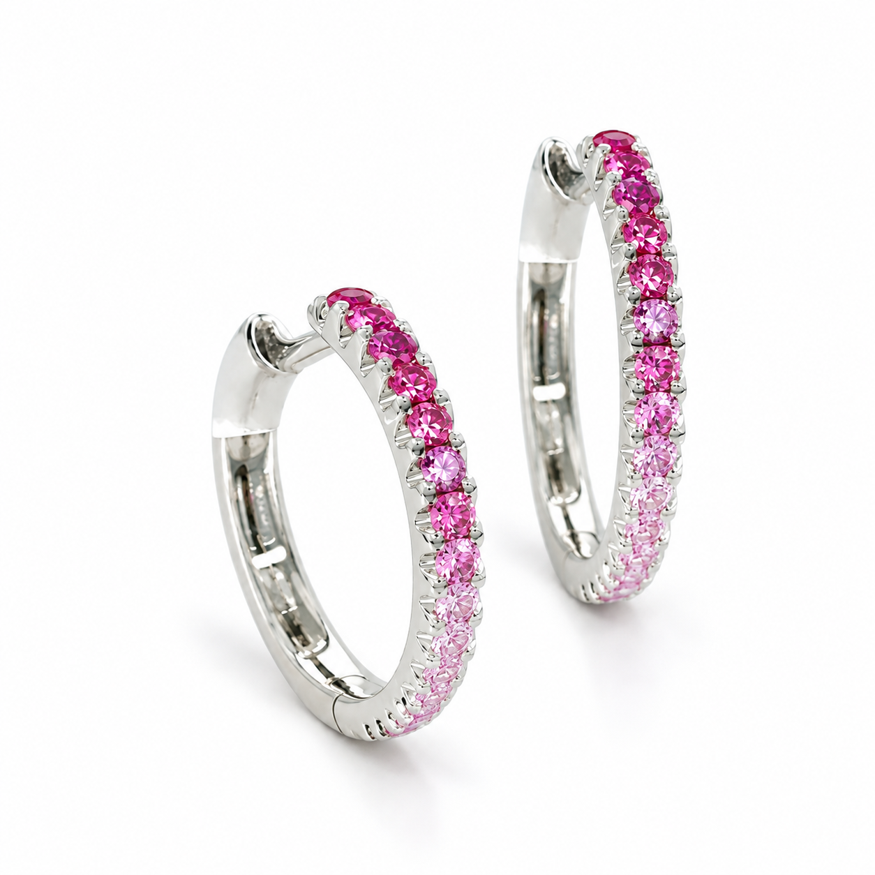 Ombre Pink Sapphire & 18k White Gold Hoop Earrings by Lisa Nik