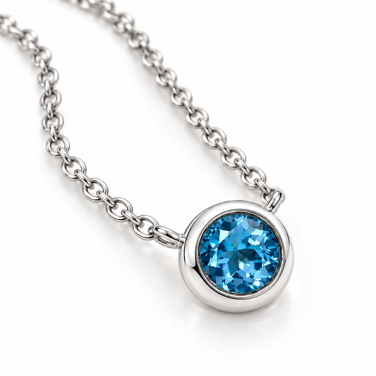 Ostbye Blue Topaz Bezel Pendant Necklace