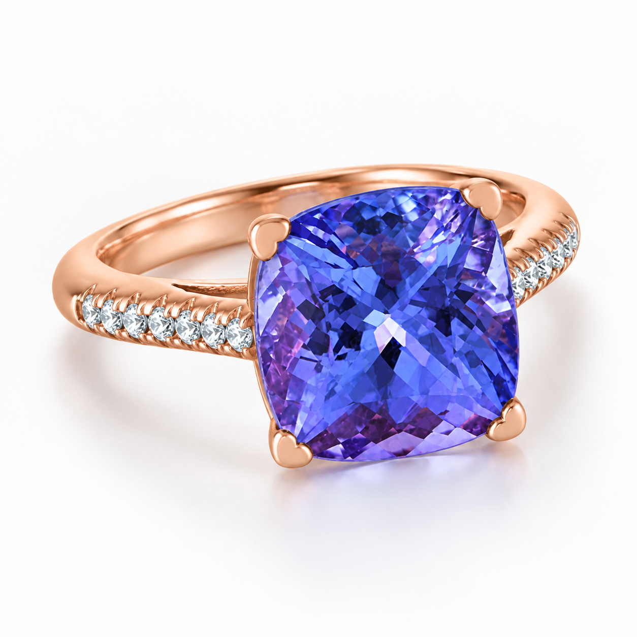 "The Ring of Grace": Cushion-Cut Tanzanite and Diamond Ring by Lisa Nik