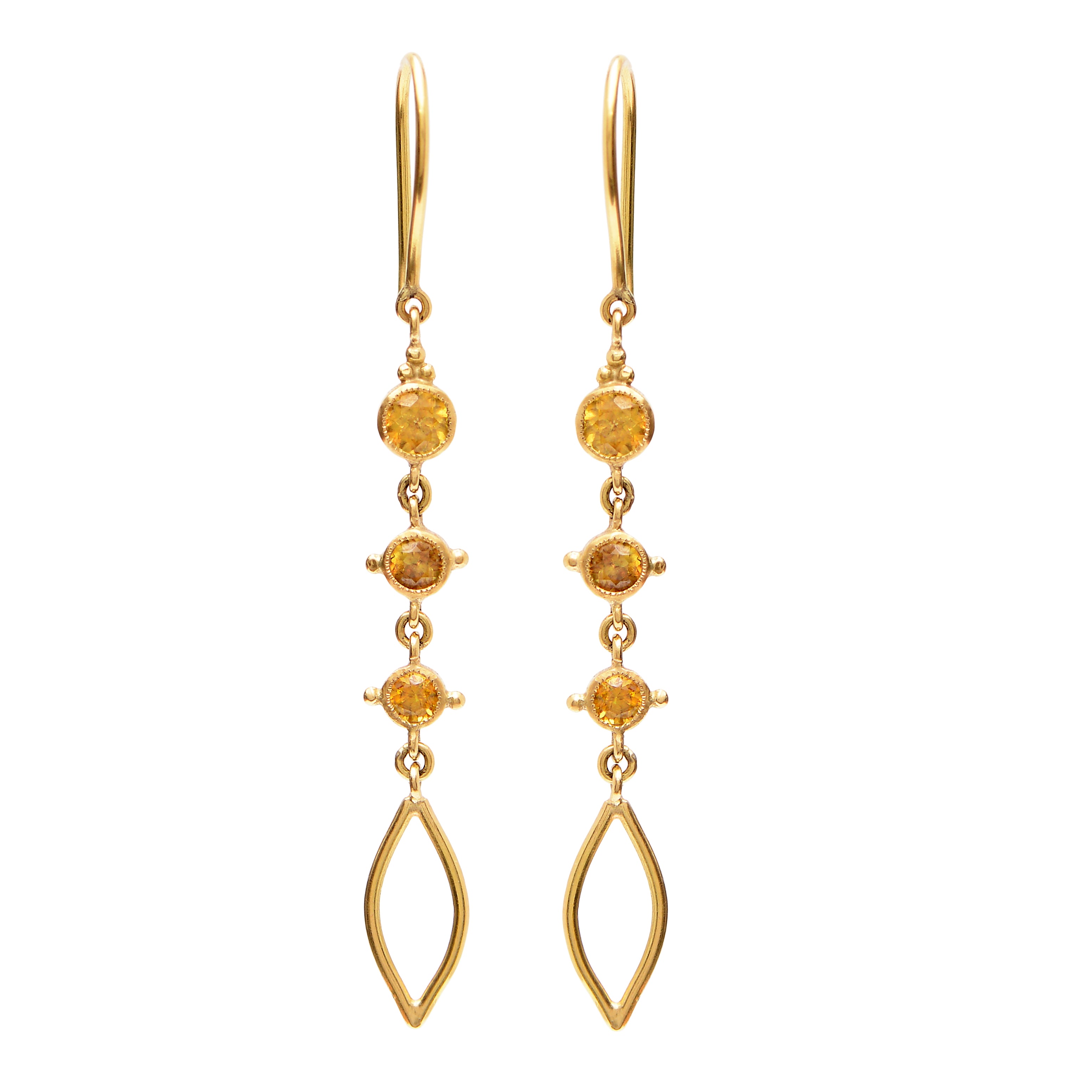 Upala Sphene Earrings by Unhada available at Talisman Collection Fine Jewelers in El Dorado Hills, CA and online. Add a touch of brilliance to your collection with the Upala Sphene Earrings by Unhada. Featuring bezel-set sphene, a rare gem known for its vibrant fire and dispersion that rivals diamonds, these earrings are crafted in 18k gold for a luxurious finish. Sphene, also called titanite, is prized for its radiant green and yellow hues and is believed to enhance mental clarity and intuition. Designed