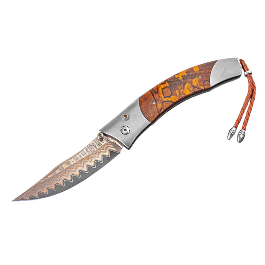 Beech Wood Humbold Copper Wave Damascus Pocket Knife by William Henryavailable at Talisman Collection Fine Jewelers in El Dorado Hills, CA and online