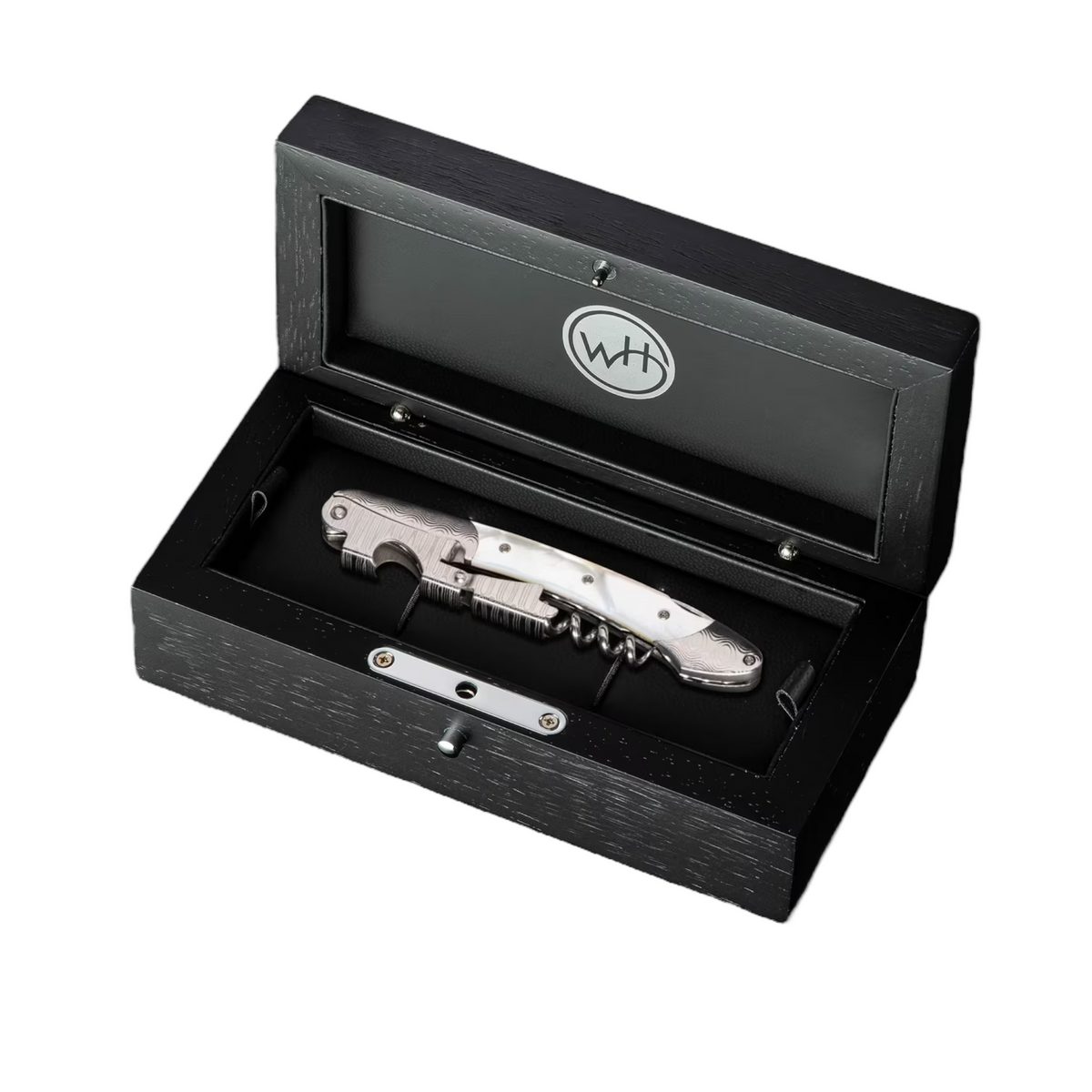 Damascus Steel/Mother Of Pearl 'Gris' Corkscrew by William Henry available at Talisman Collection Fine Jewelers in El Dorado Hills, CA and online
