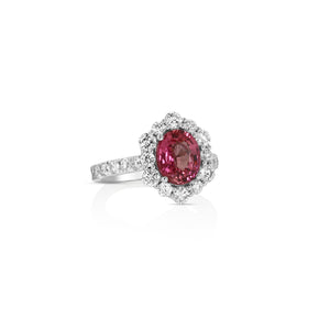 Pink Sapphire and Diamond Halo Ring by Yael