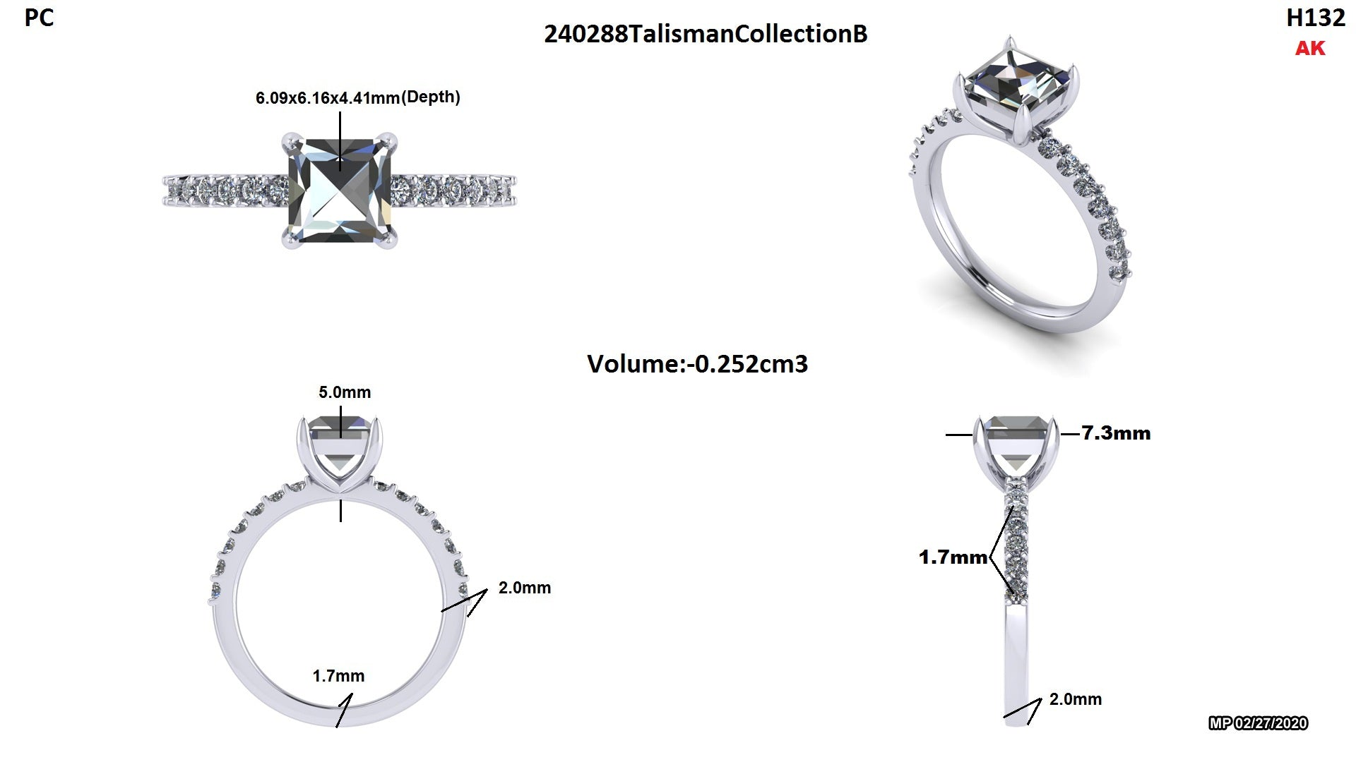 Custom Princess Cut Diamond Solitaire with Diamond Shank, Size 6 - Talisman Collection Fine Jewelers