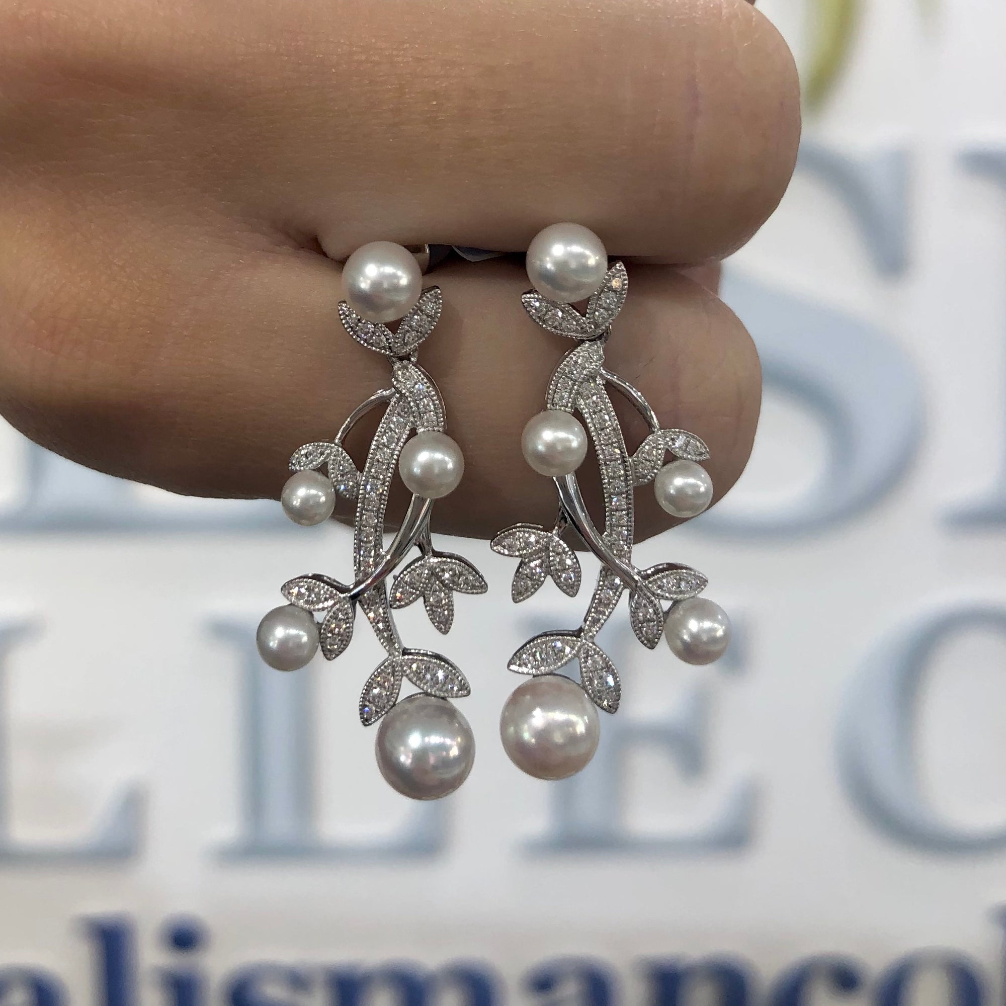 Pearl and Diamond Vine Earrings - Talisman Collection Fine Jewelers