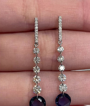 Sapphire and Diamond, 14k White Gold Drop Earrings