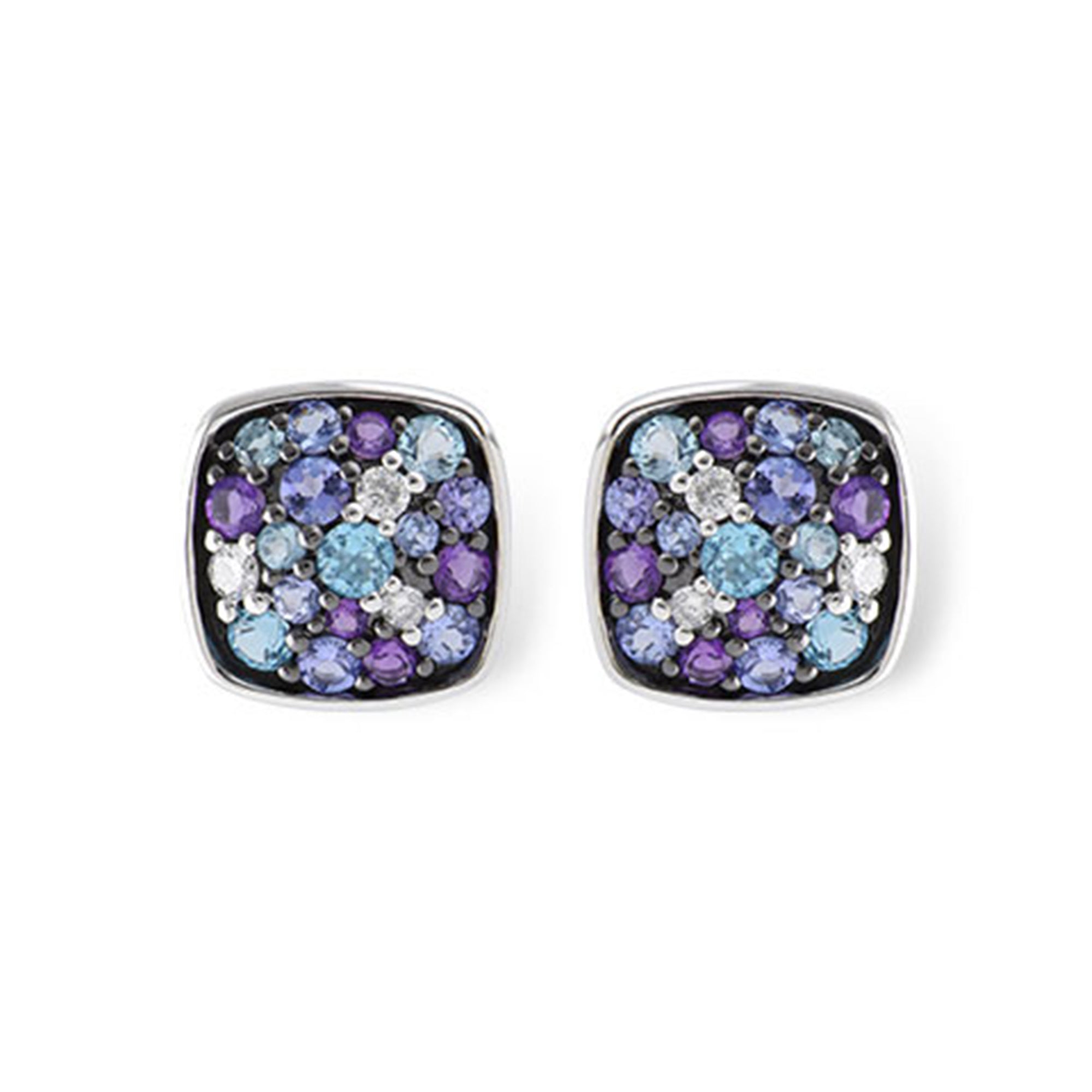 Multi-Color Sapphire and Diamond Square Stud Earrings - Talisman Collection Fine Jewelers