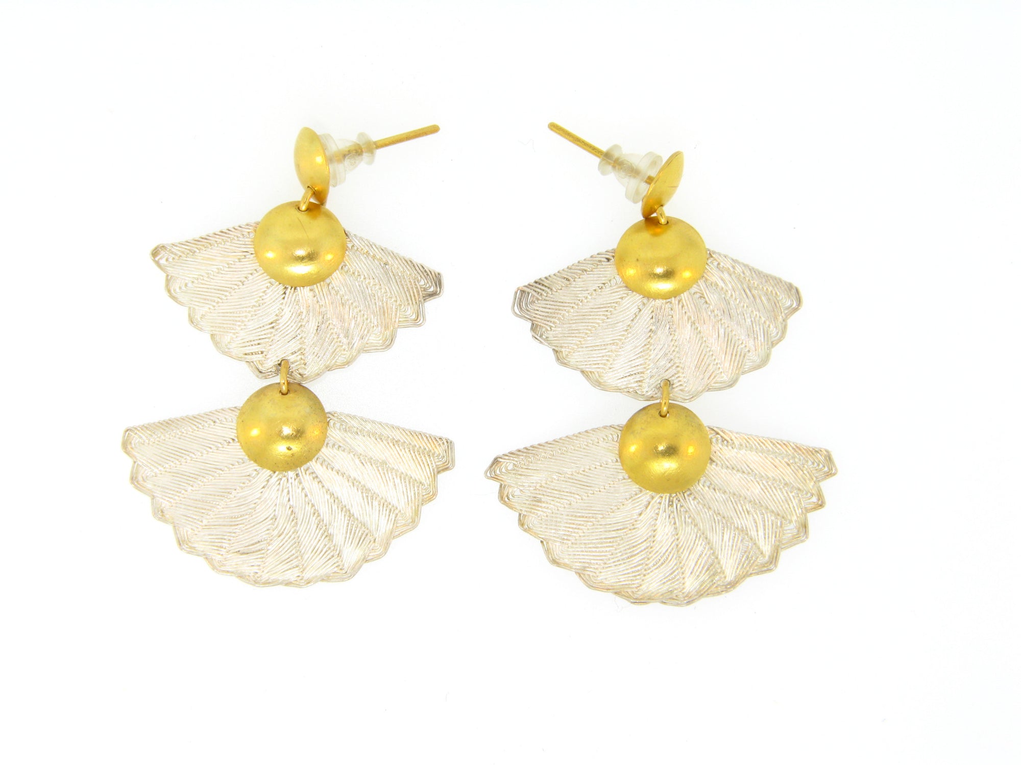 Atelier Minyon Silver and 22k Gold Hand Woven Fan Earrings - Talisman Collection Fine Jewelers