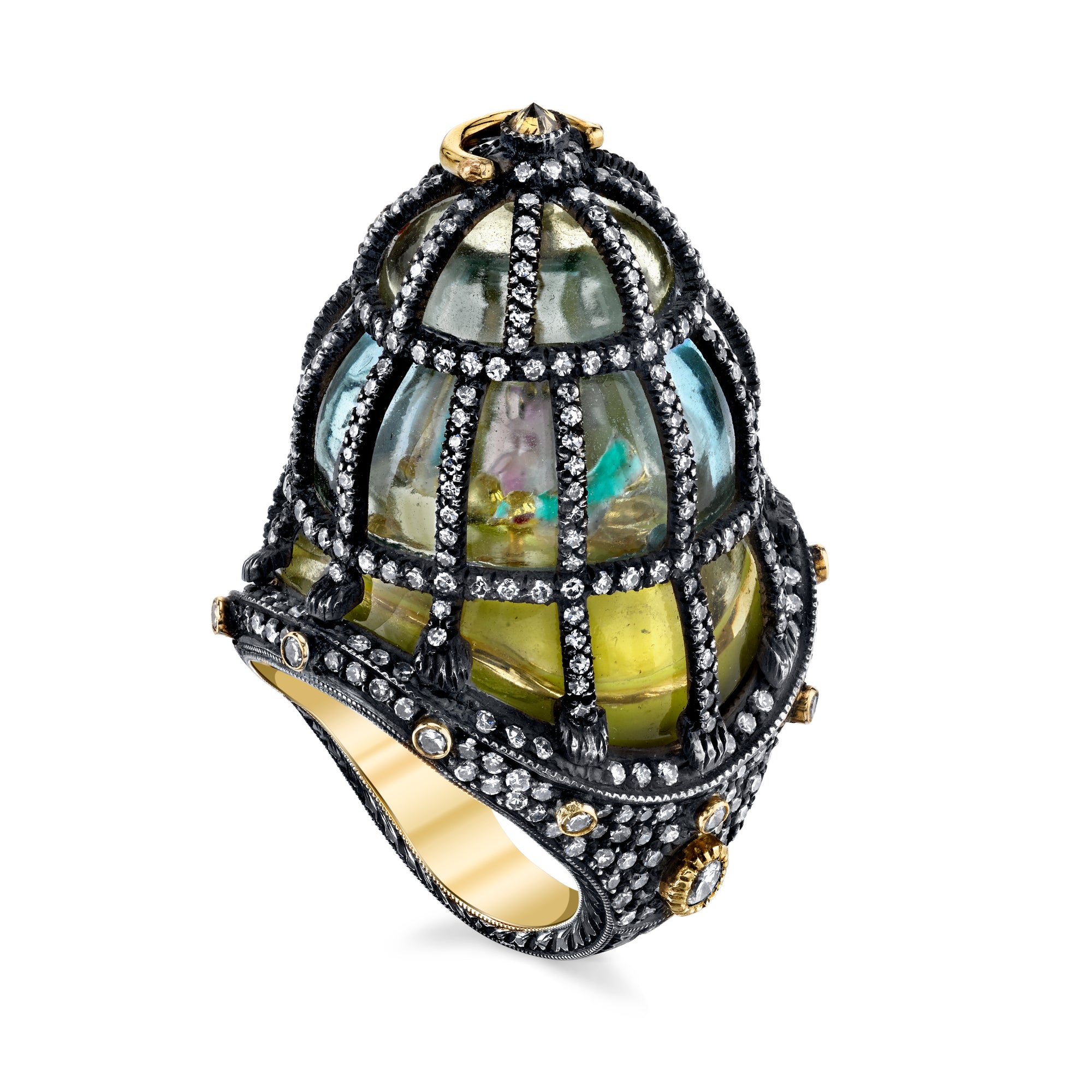 18k Yellow Gold and Diamond Birdcage Ring by Lord Jewelry - Talisman Collection Fine Jewelers