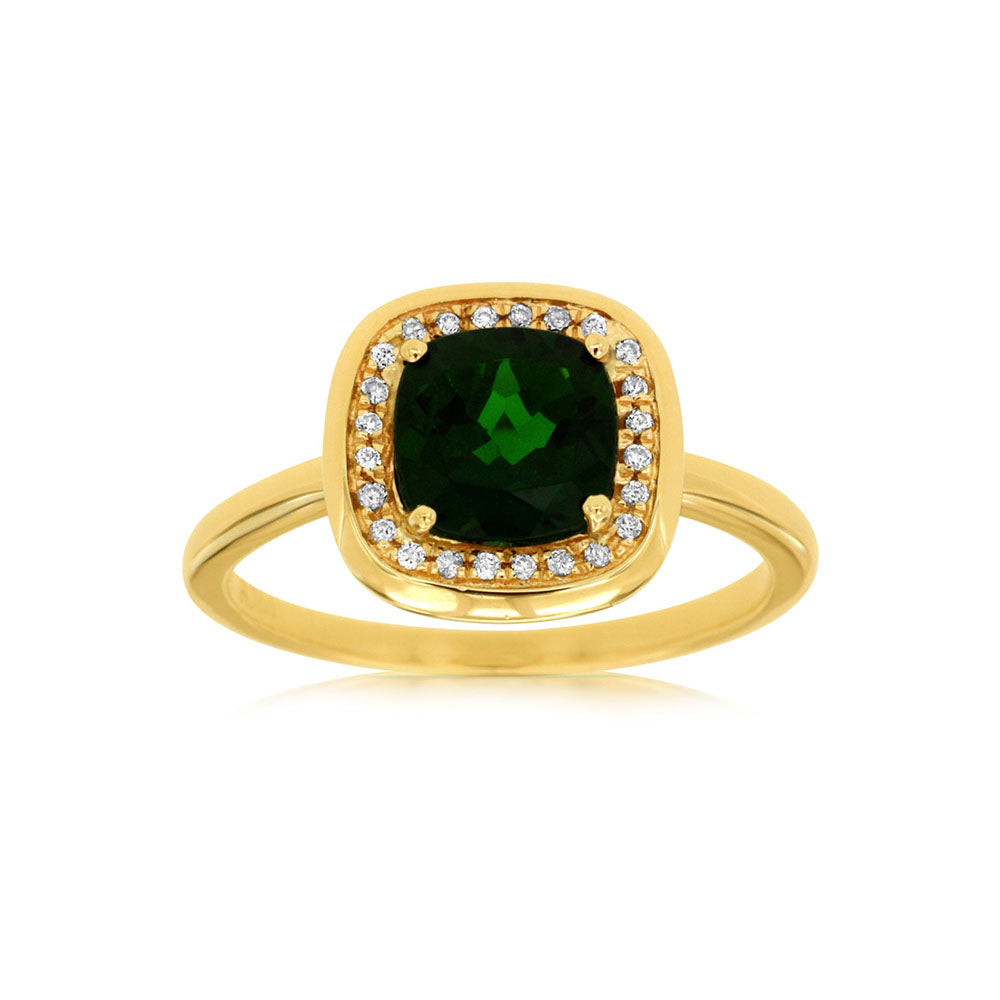 Chrome Diopside and Diamond Halo Ring in 14k Yellow Gold