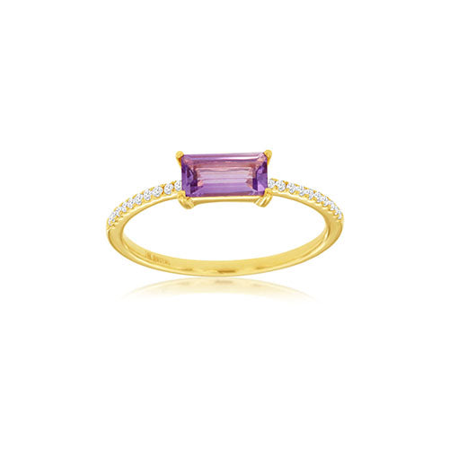 Amethyst and Diamond East-West Ring in 14k Yellow Gold