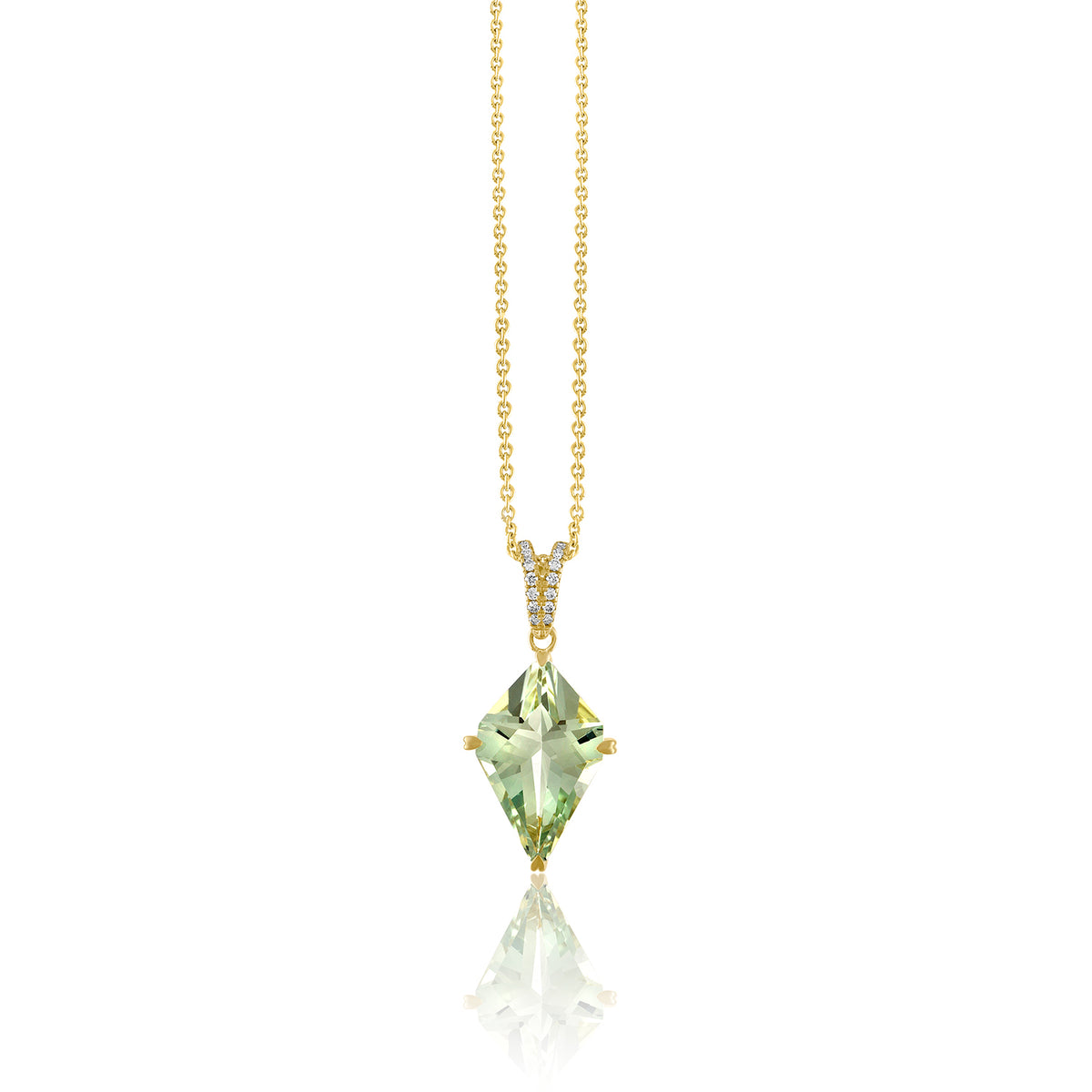 Kite-Shaped Green Quartz and Diamond Necklace by Lisa Nik