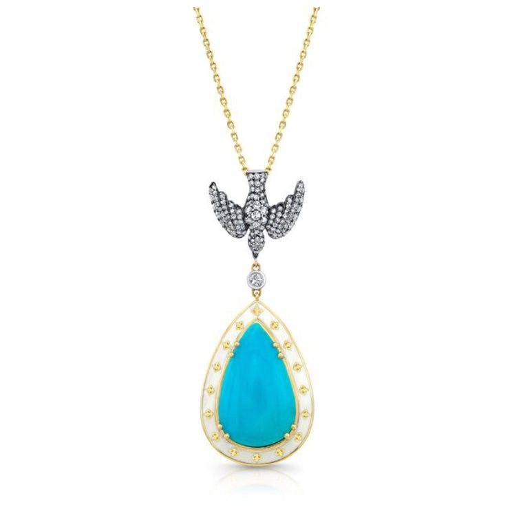 18k Yellow Gold Turquoise and Diamond Pendant by Lord Jewelry - Talisman Collection Fine Jewelers