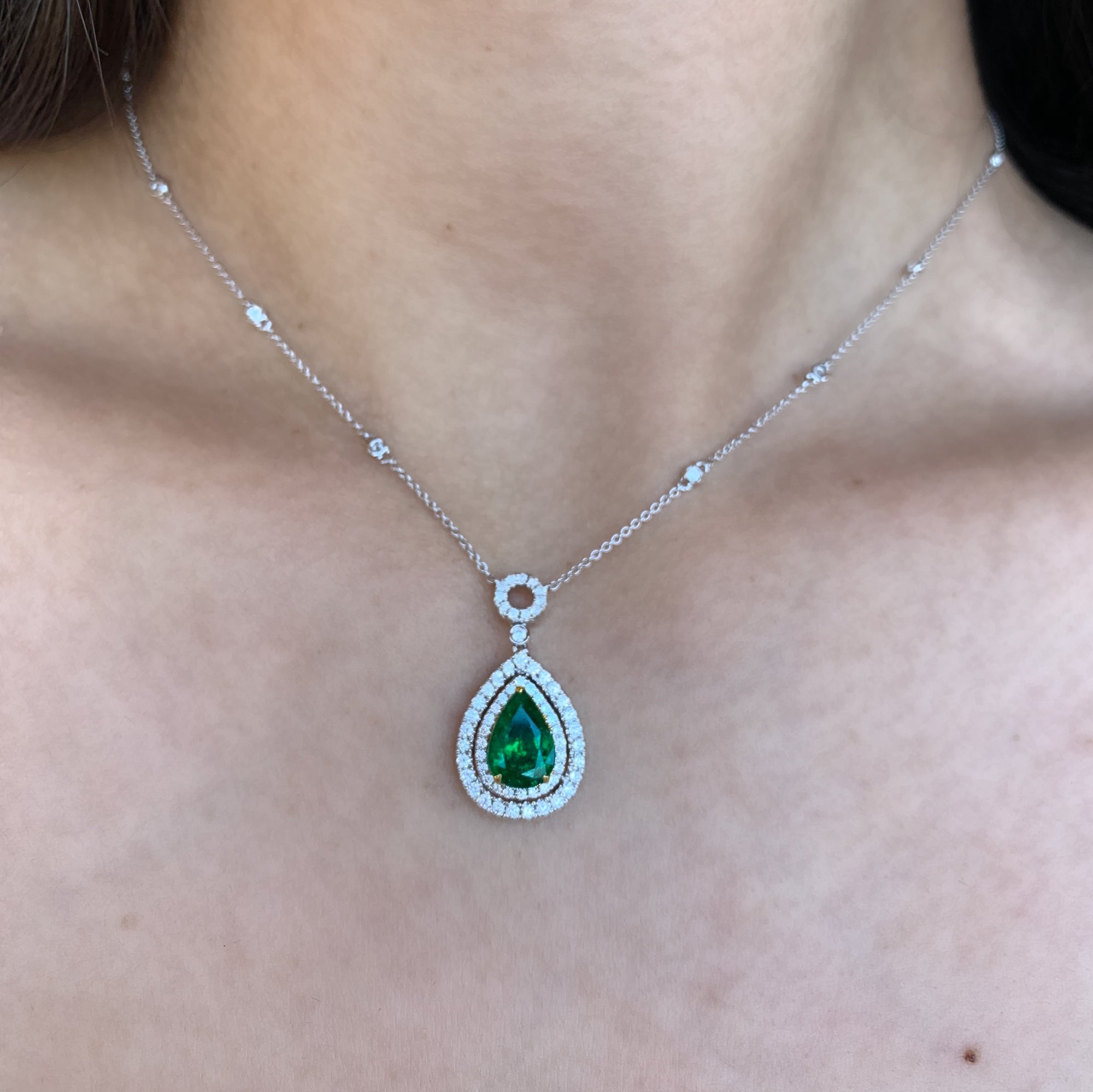Emerald and Diamond Drop Necklace - White Gold - Talisman Collection Fine Jewelers