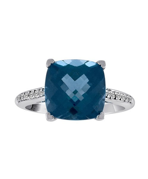 Cushion-Cut London Blue Topaz and Diamond Ring by Lisa Nik - Talisman Collection Fine Jewelers