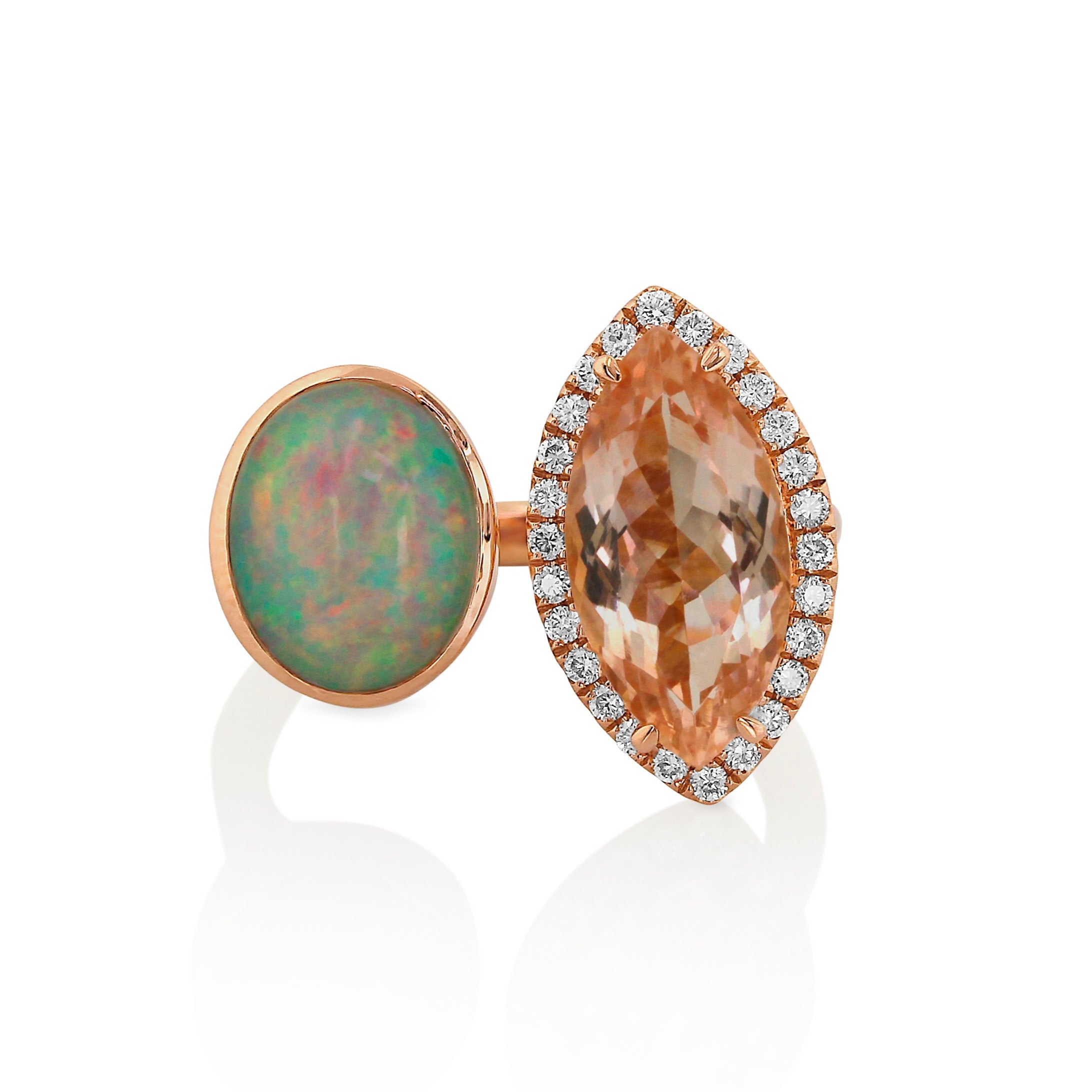 Opal, Morganite and Diamond Moi et Toi Ring by Yael - Talisman Collection Fine Jewelers