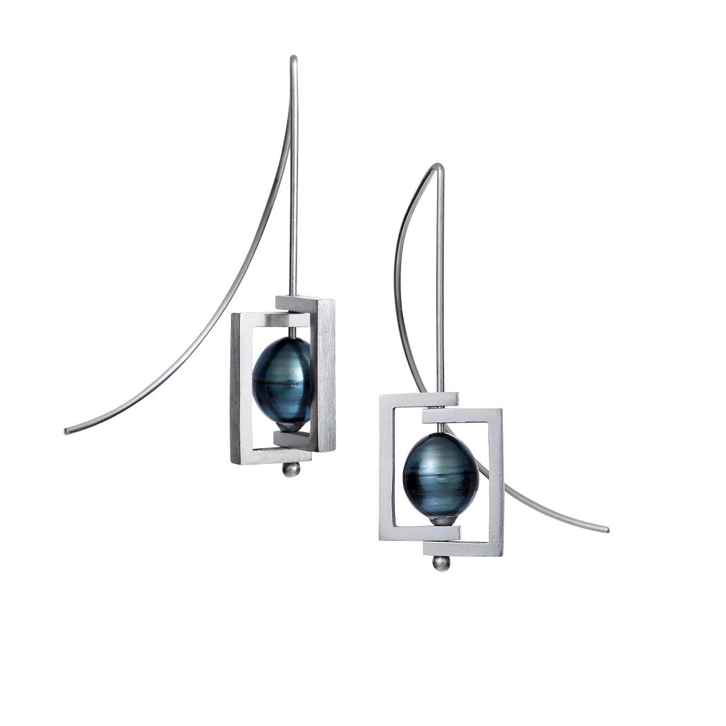Tahitian Pearl Swinging Square Earrings by Martha Seely - Talisman Collection Fine Jewelers