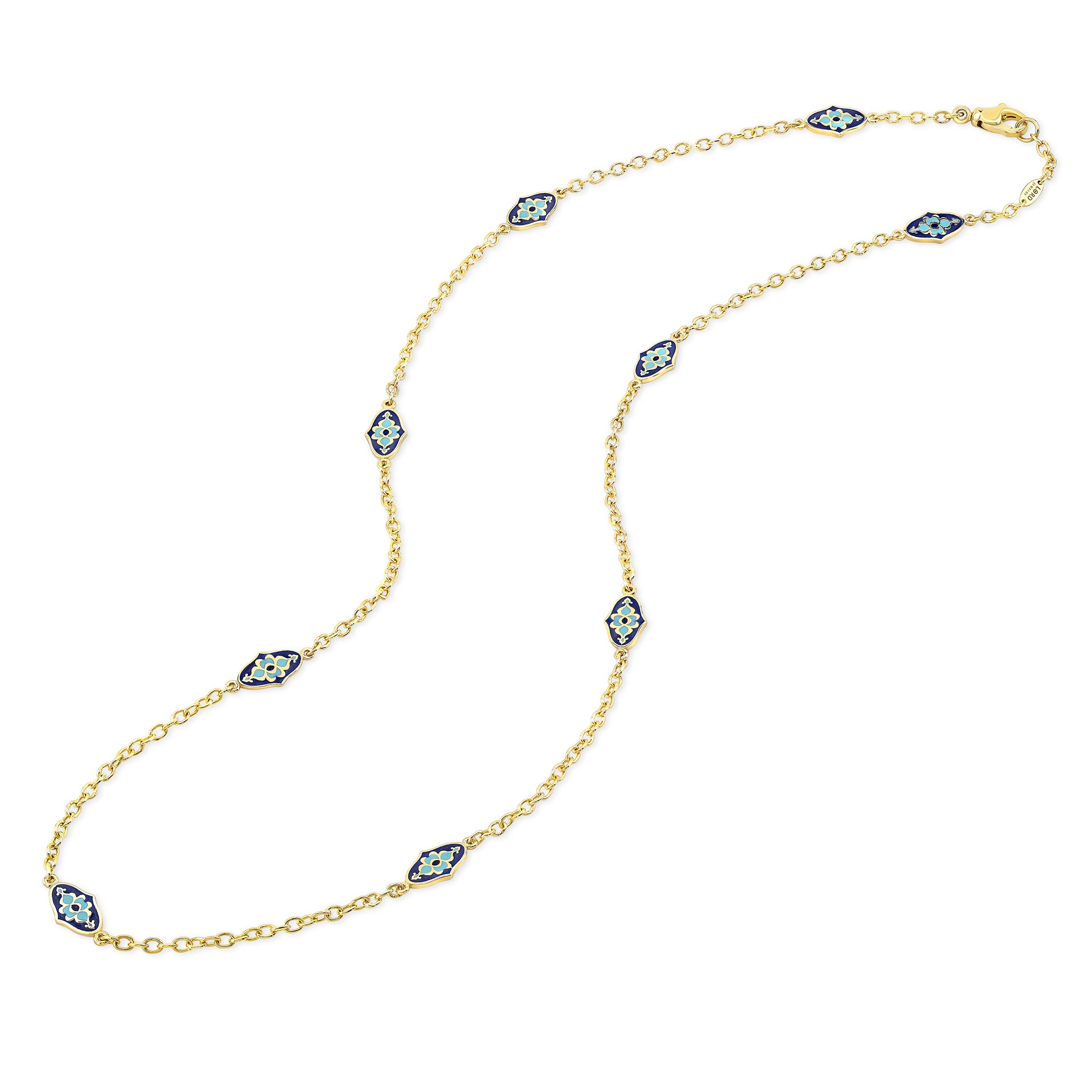 18k Yellow Gold Mosaic Enamel Station Necklace by Lord Jewelry - Talisman Collection Fine Jewelers
