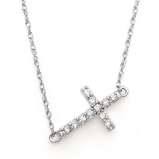 Diamond Horizontal Cross Necklace in White, Yellow or Rose Gold - Talisman Collection Fine Jewelers
