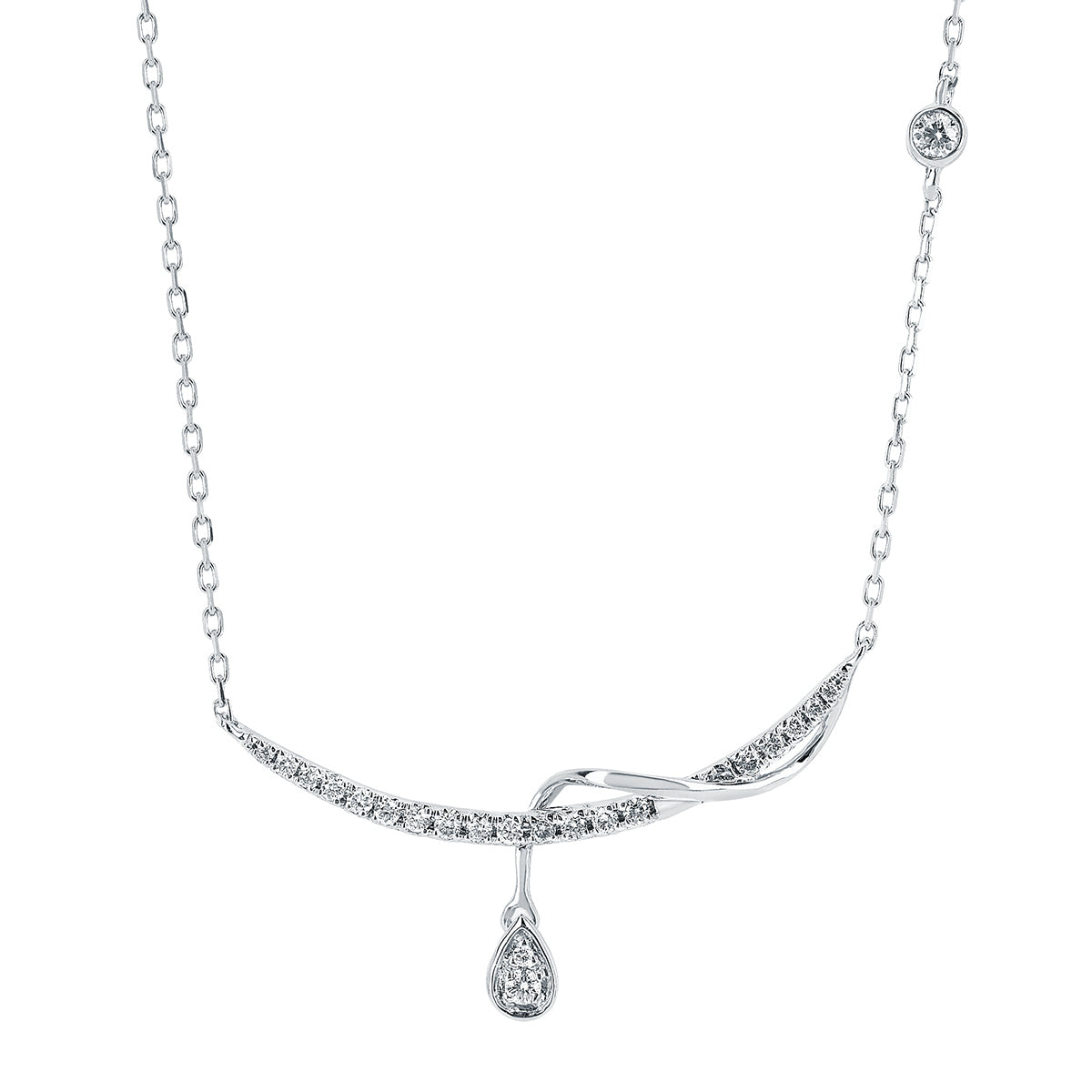 Diamond Twisted Bar Necklace with Pear Diamond Drop - White Gold - Talisman Collection Fine Jewelers