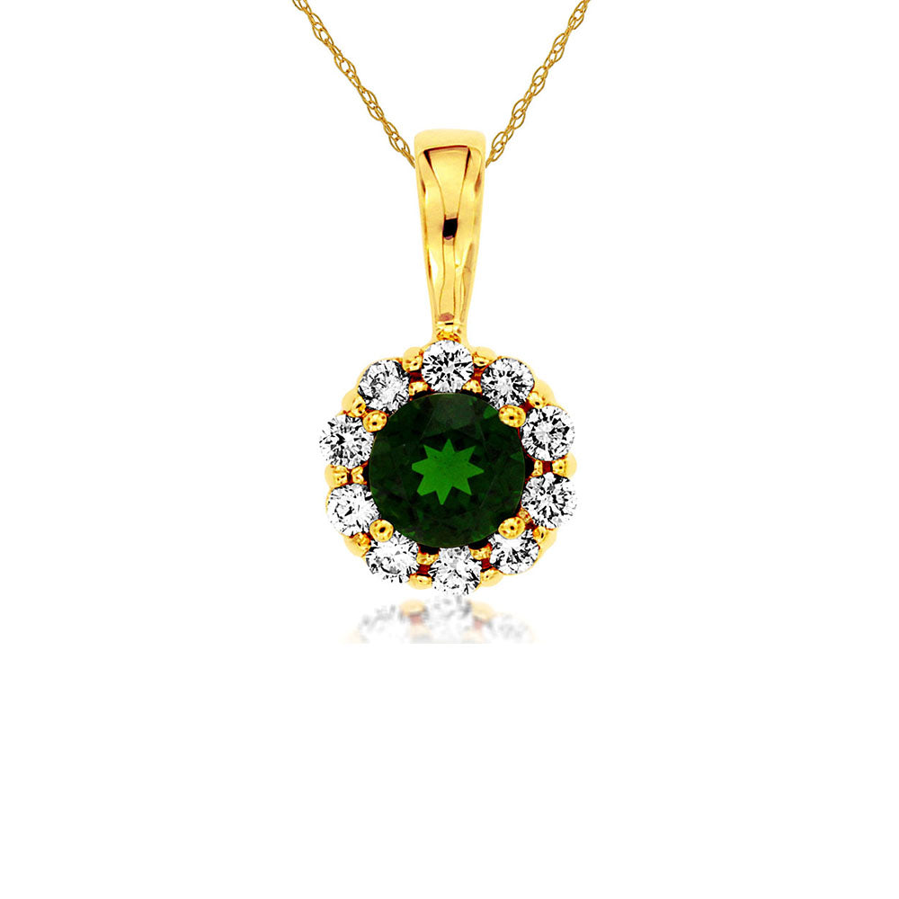 Chrome Diopside and Diamond Bloom Necklace in 14k Yellow Gold