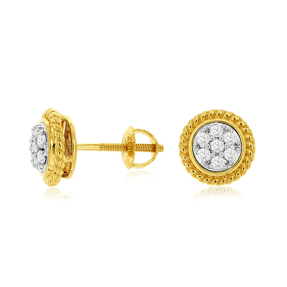 Diamond Braided Mosaic Stud Earrings in 14k Yellow Gold - Talisman Collection Fine Jewelers