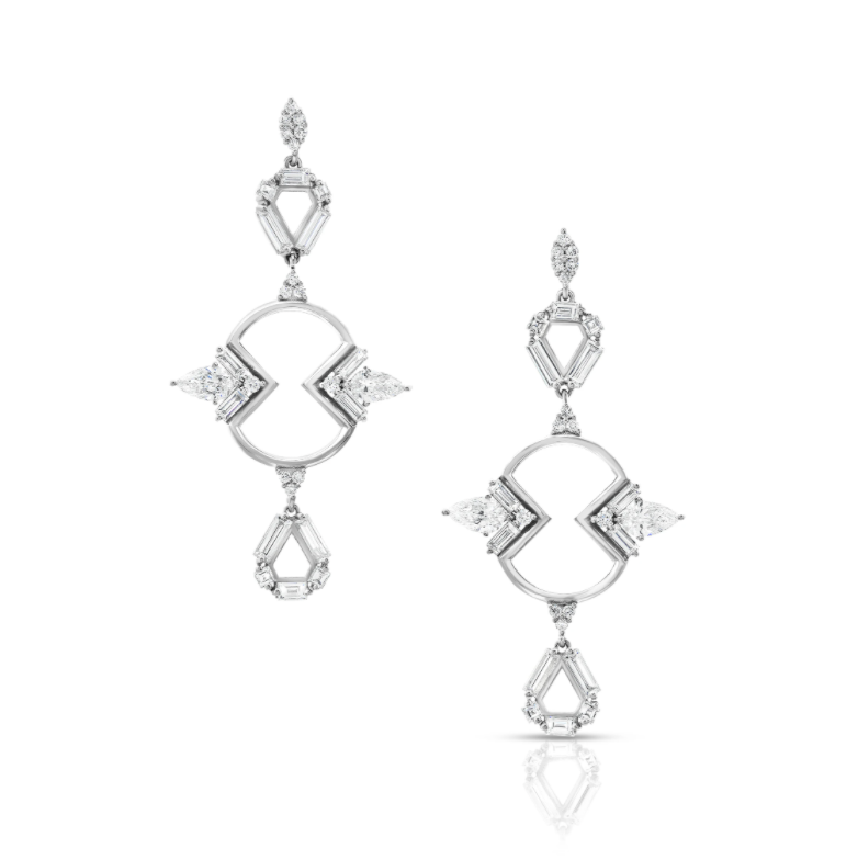Diamond Mirrored Outline Shield Earrings by Meredith Young
