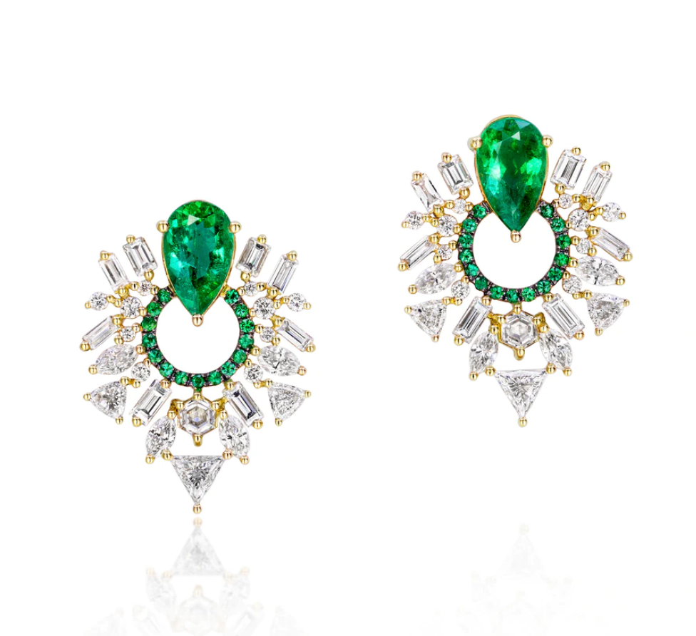Emerald Pear Open Circle Earrings by Meredith Young