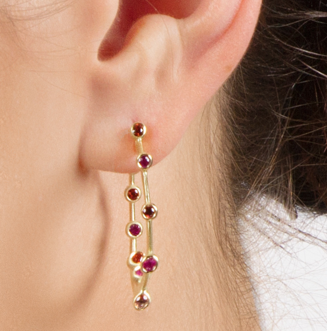 Pink and Orange Sapphire Hoop Earrings by Suzy Landa - Talisman Collection Fine Jewelers