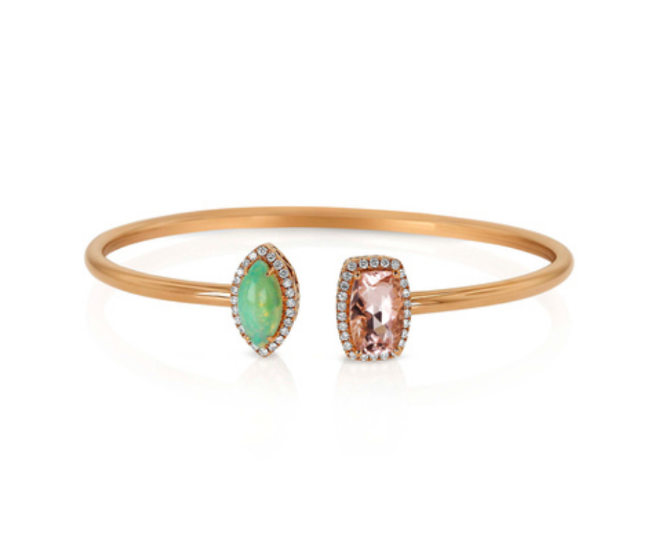 Diamond, Opal and Morganite Flexible Cuff Moi et Toi Bracelet by Yael - Talisman Collection Fine Jewelers