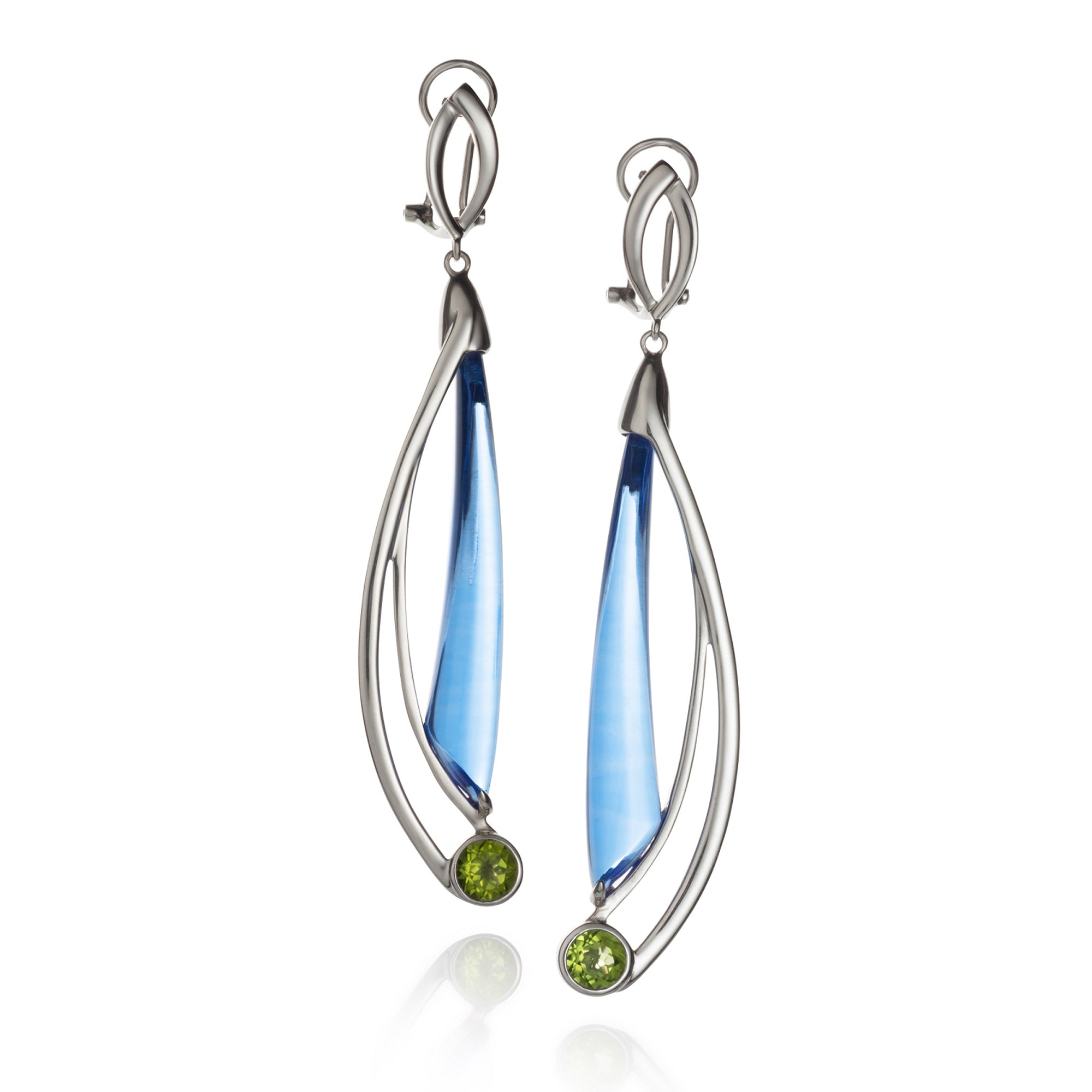 Blue Quartz and Peridot Comet Earrings by Martha Seely - Talisman Collection Fine Jewelers