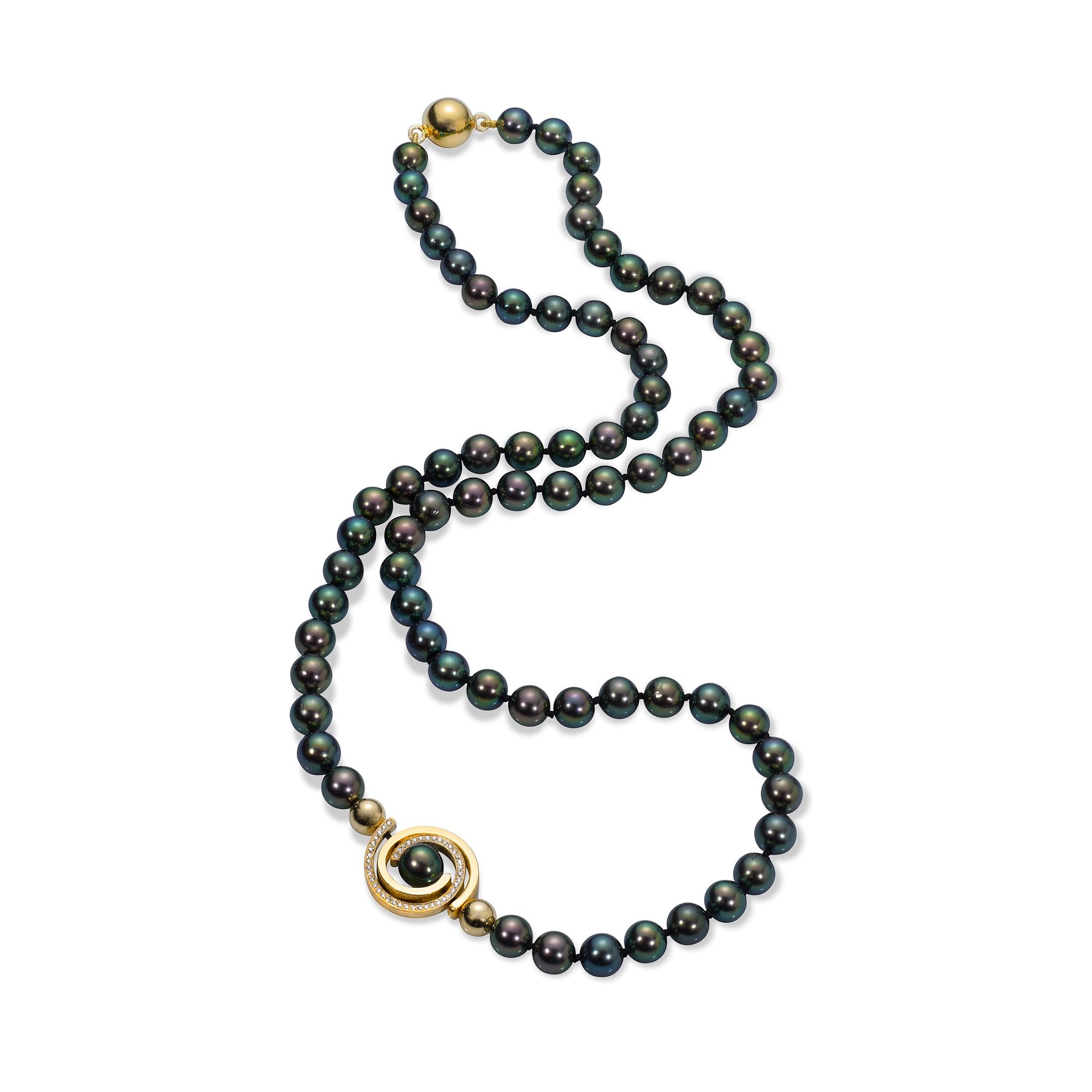 Orbit Pearl with Petite Pave Spiral Necklace by Martha Seely - Talisman Collection Fine Jewelers