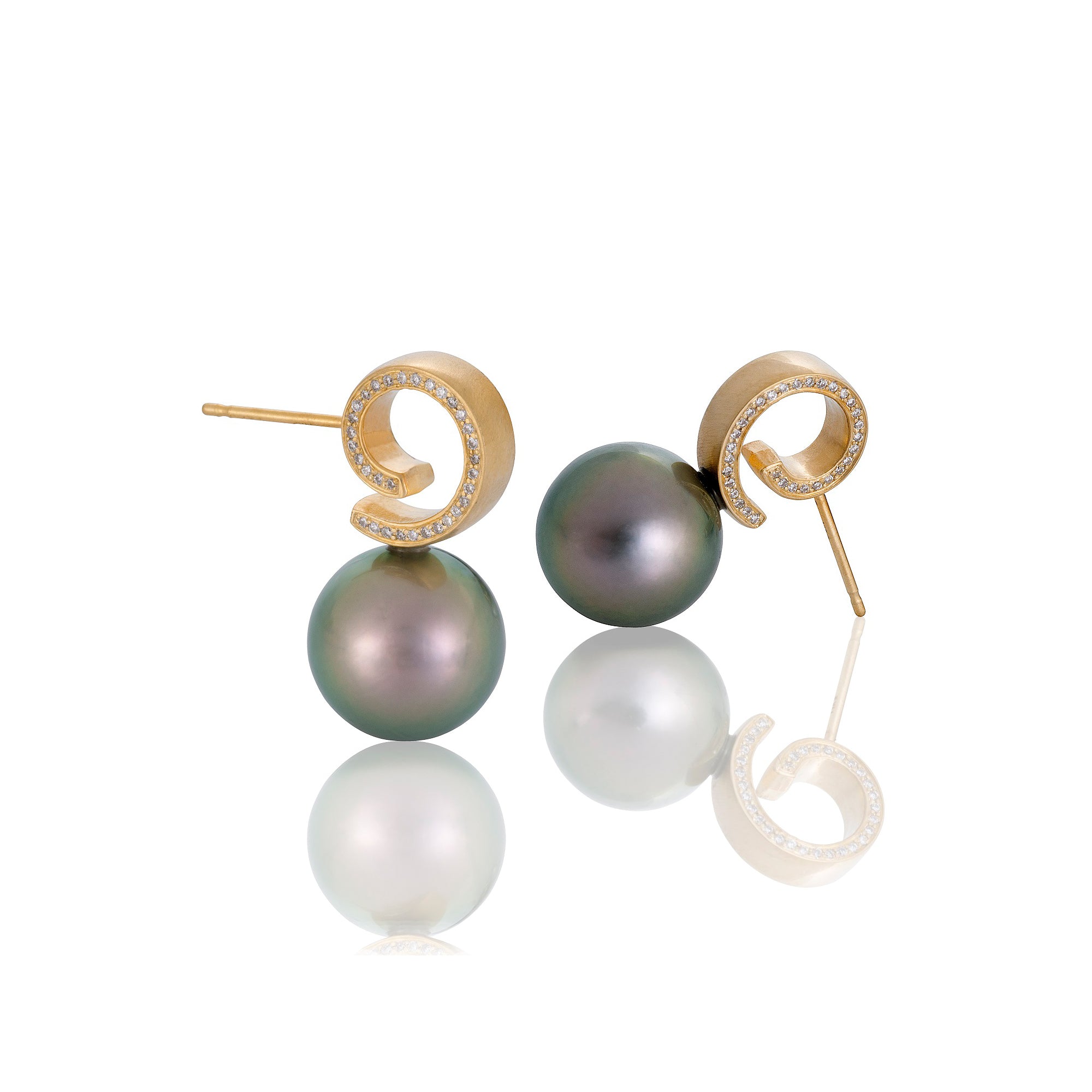 Tahitian Pearl and Side Diamond Post Earrings by Martha Seely - Talisman Collection Fine Jewelers